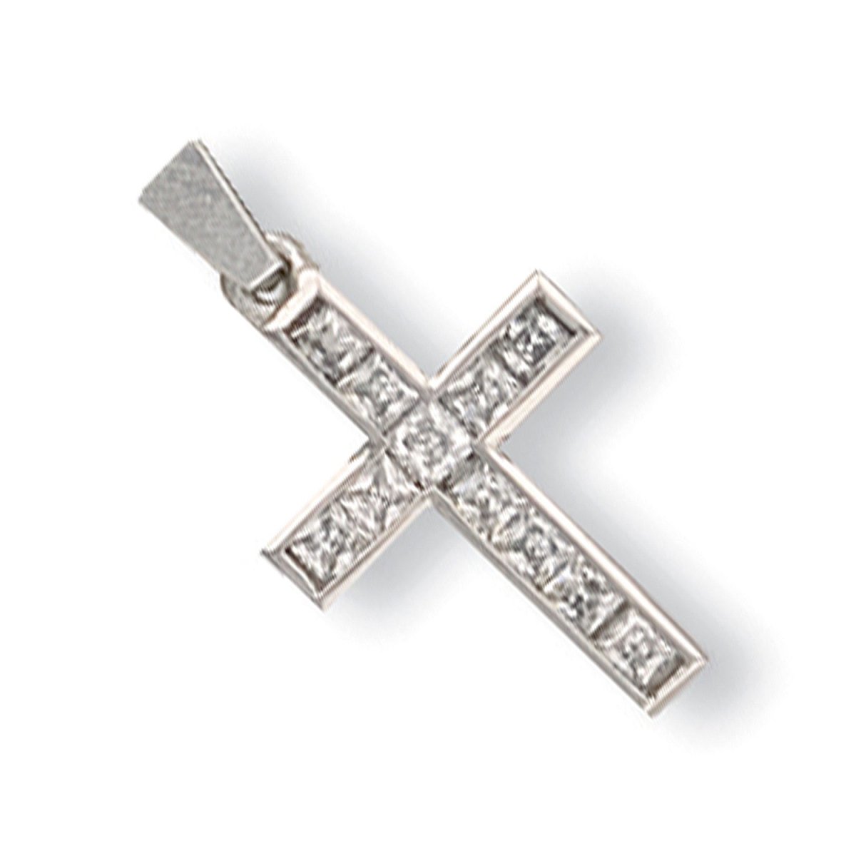 9ct White Gold Princess Cut CZ Cross – Sparkling Elegance - Samuel Perry