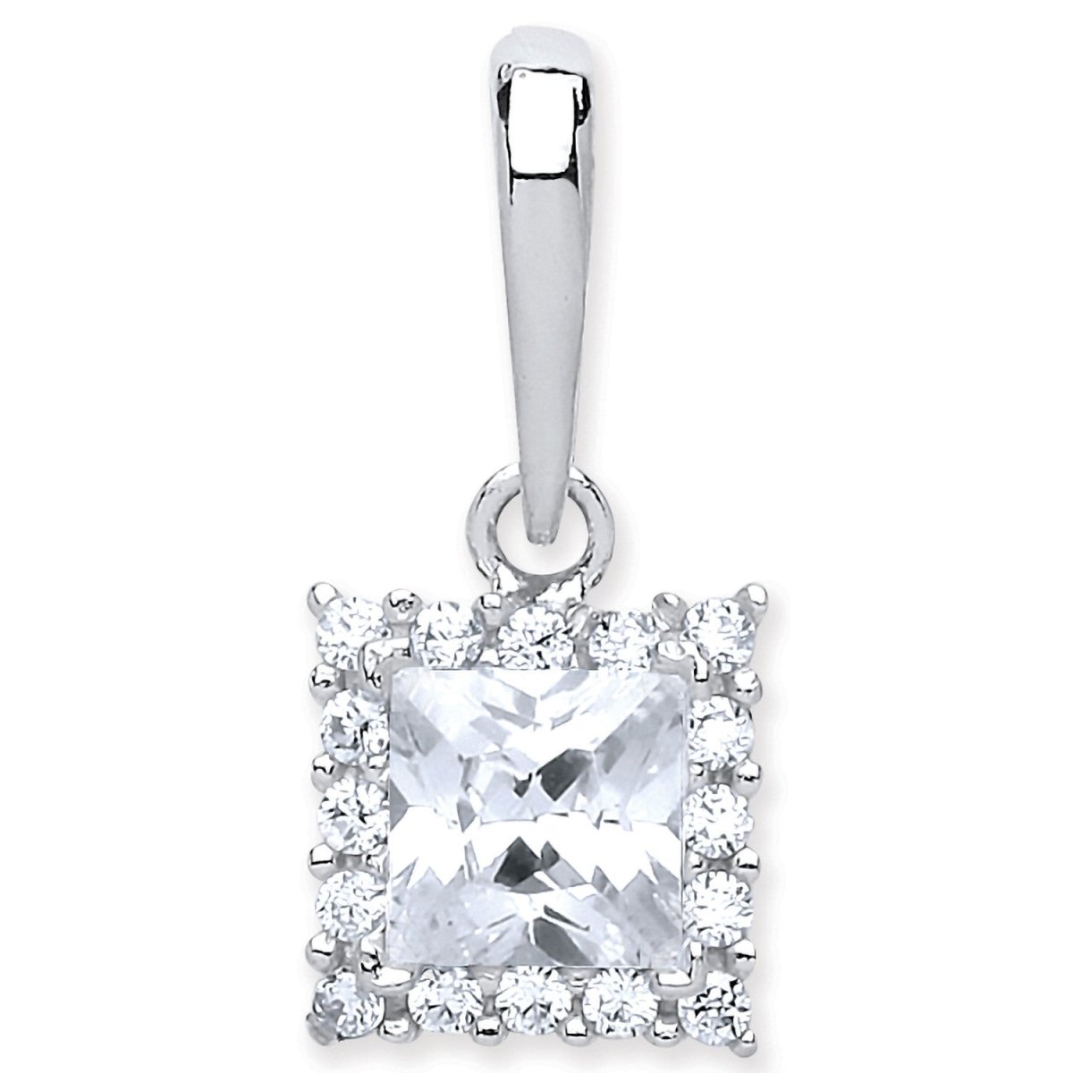 9ct White Gold Princess Cut CZ Pendant – Elegant & Timeless - Samuel Perry
