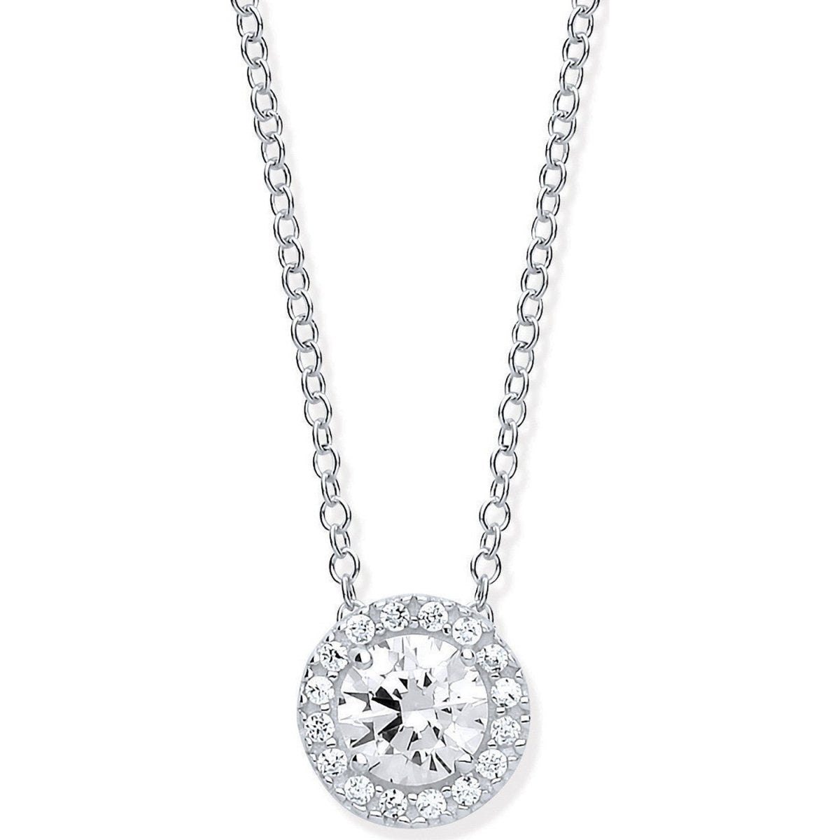 9ct White Gold Round CZ Necklace on 18" Chain - Samuel Perry
