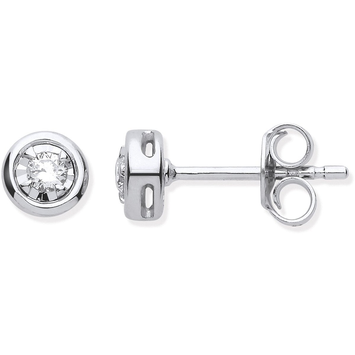 9ct White Gold Rub - Over Illusion Set 0.10ctw Diamond Studs - Samuel Perry