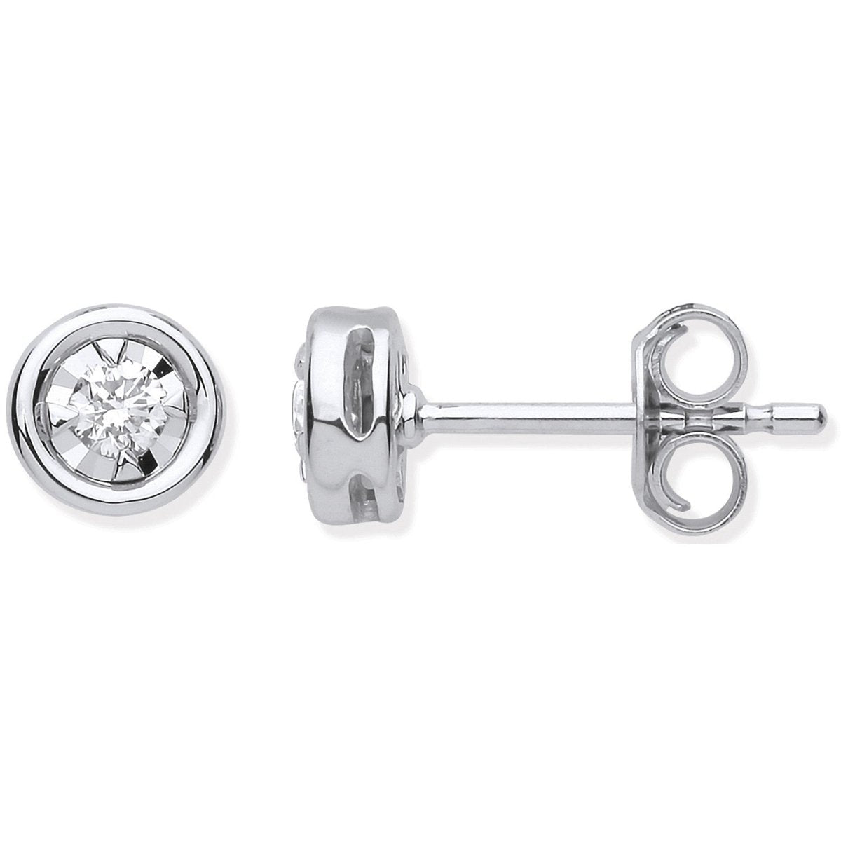 9ct White Gold Rub - Over Illusion Set 0.15ctw Diamond Studs - Samuel Perry