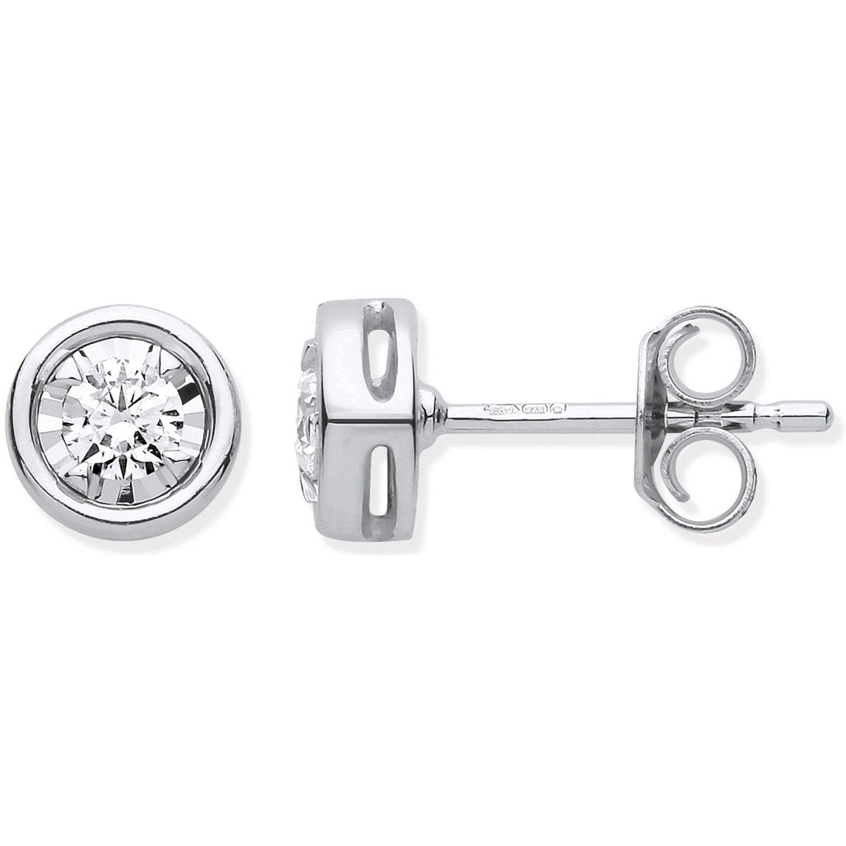 9ct White Gold Rub - Over Illusion Set 0.25ctw Diamond Studs - Samuel Perry