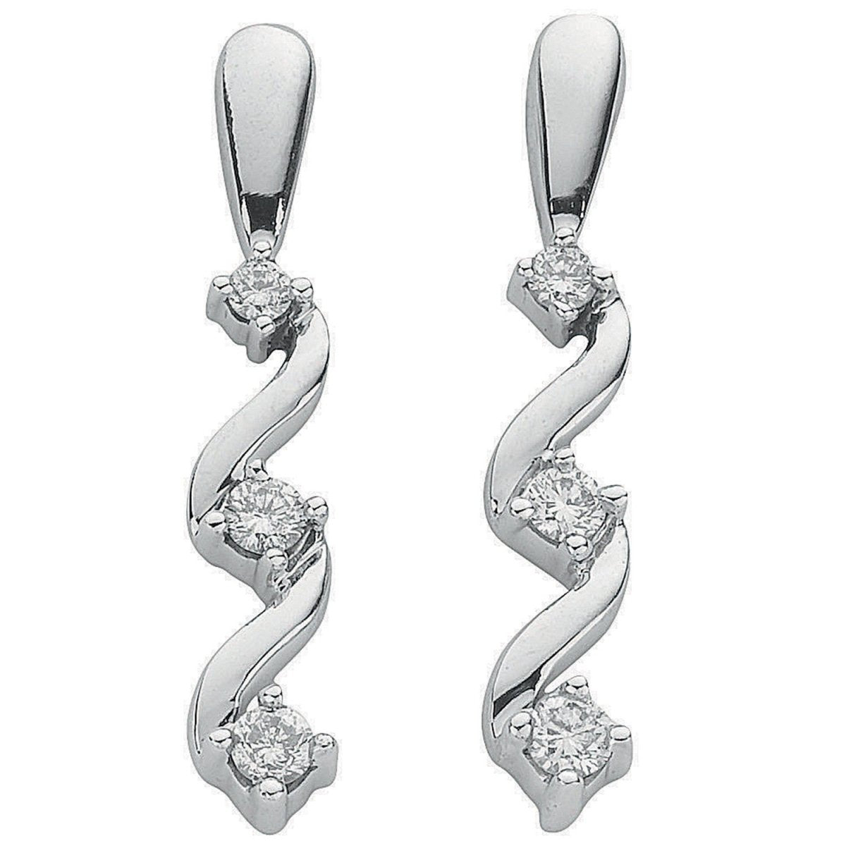 9ct White Gold Spiral Diamond Drop Earrings - Samuel Perry
