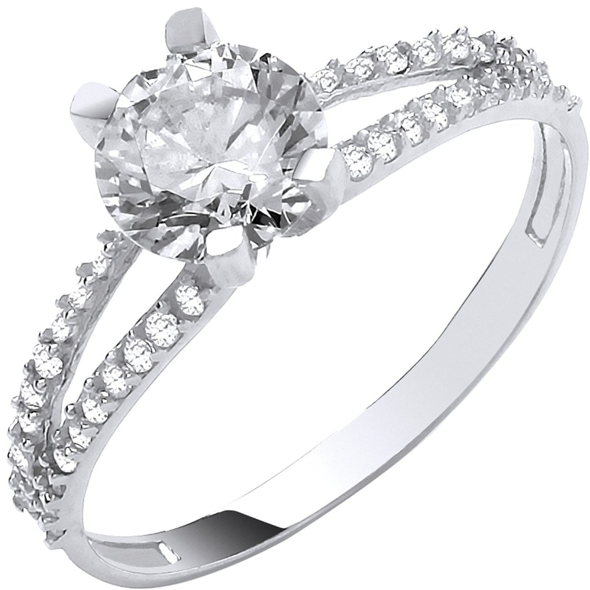 9ct White Gold Split Shank CZ Solitaire Engagement Ring - Samuel Perry