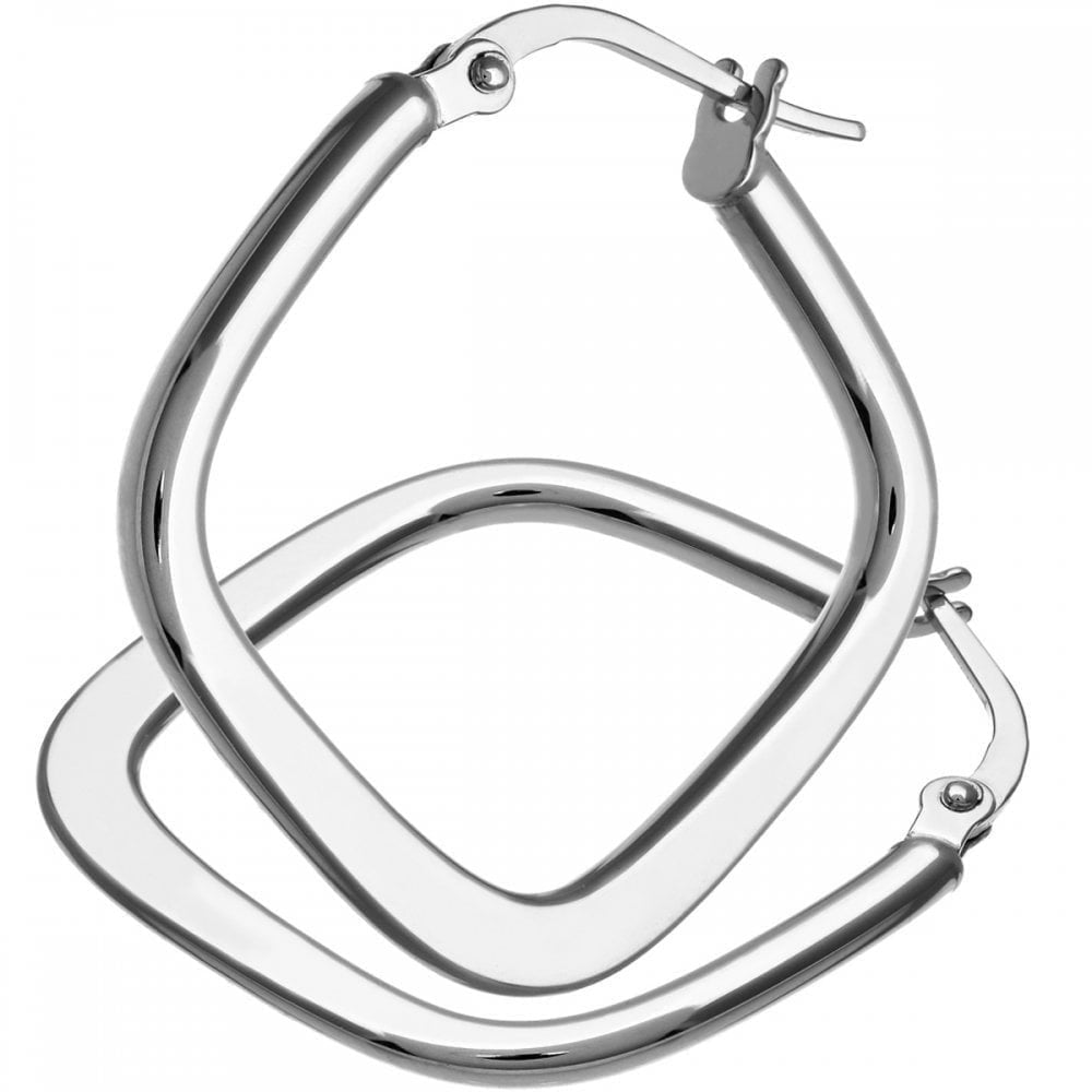 9ct White Gold Square Hoop Earrings - Samuel Perry