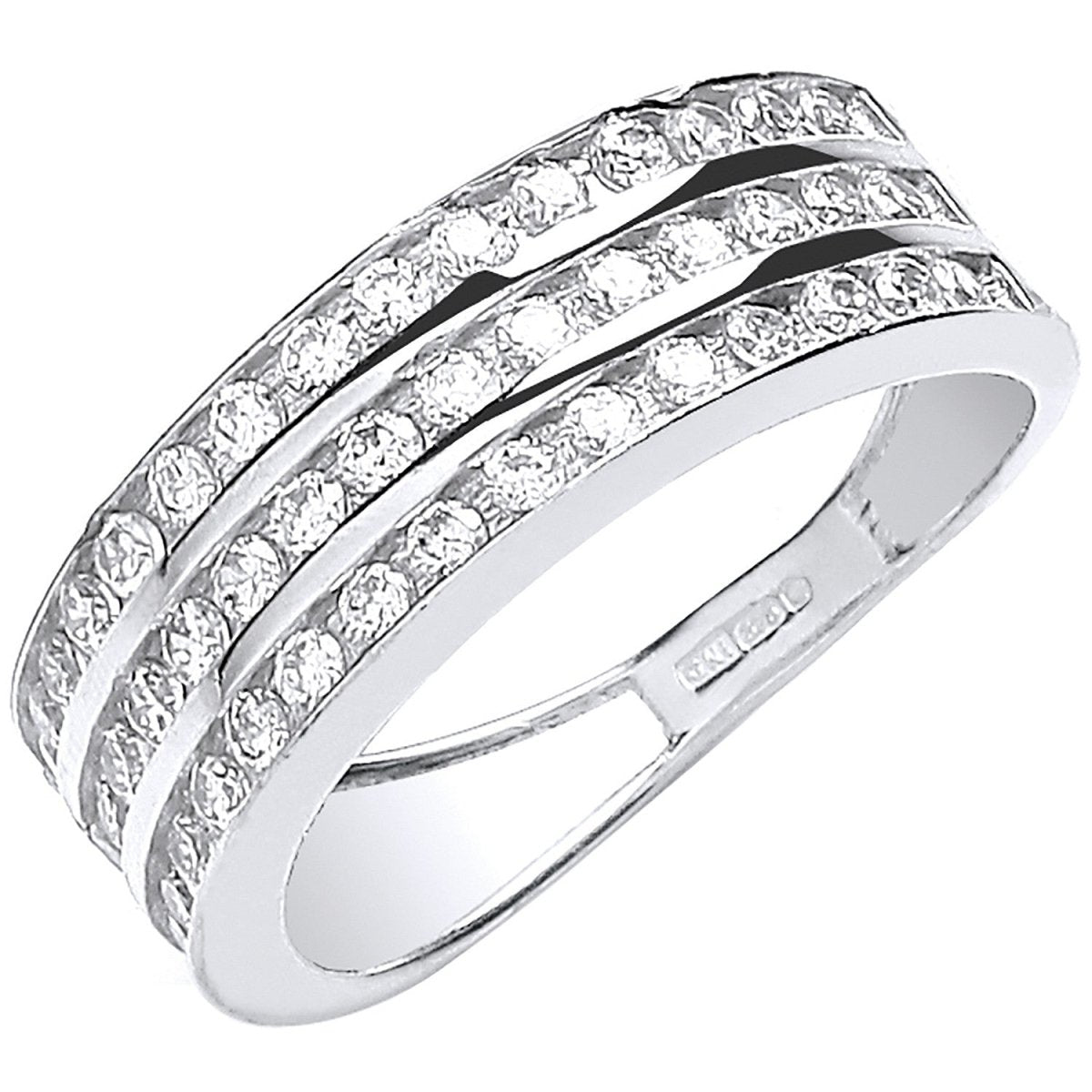 9ct White Gold Three Row CZ Eternity Ring – Radiant Elegance - Samuel Perry