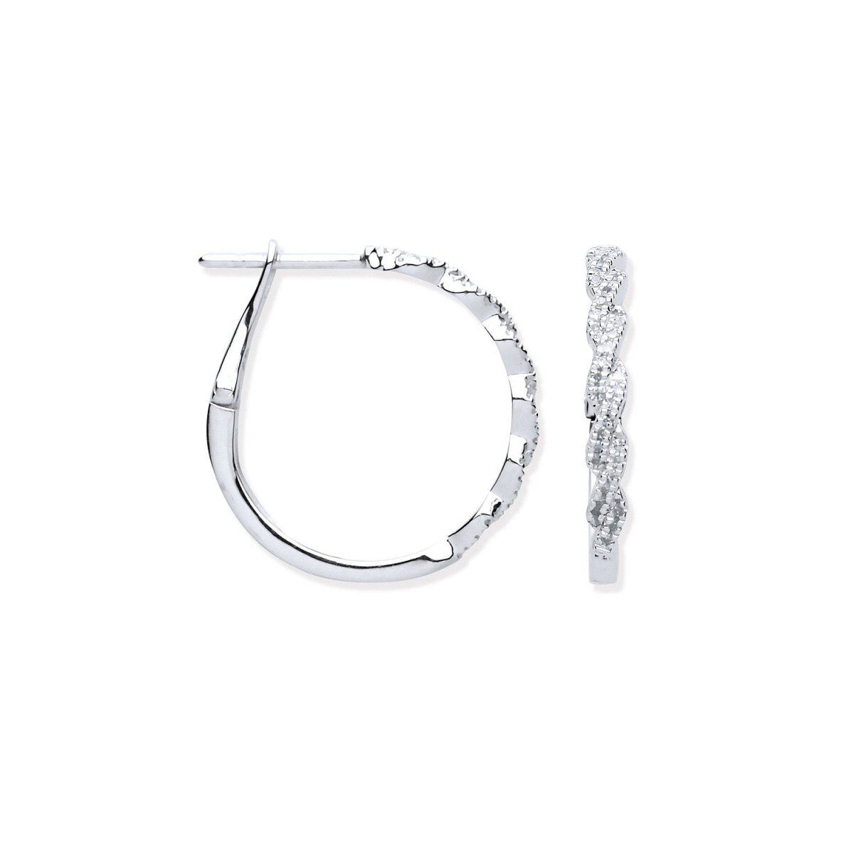 9ct White Gold Twist 0.20ctw Diamond Hoop Earrings - Samuel Perry