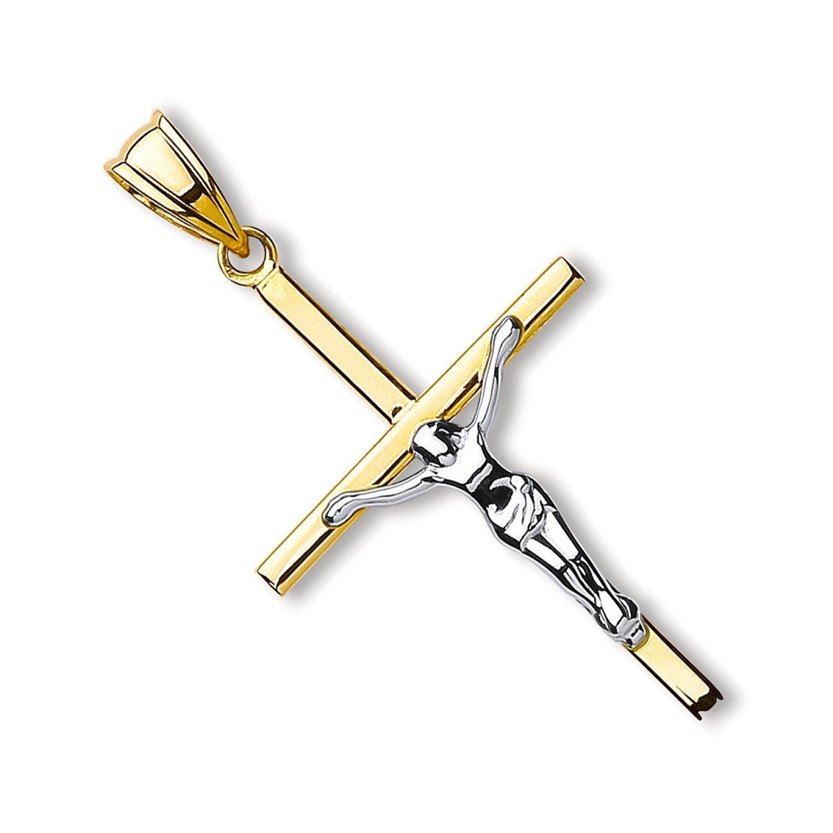 9ct White & Yellow Gold Hollow Crucifix Pendant – Elegant Religious Jewellery - Samuel Perry