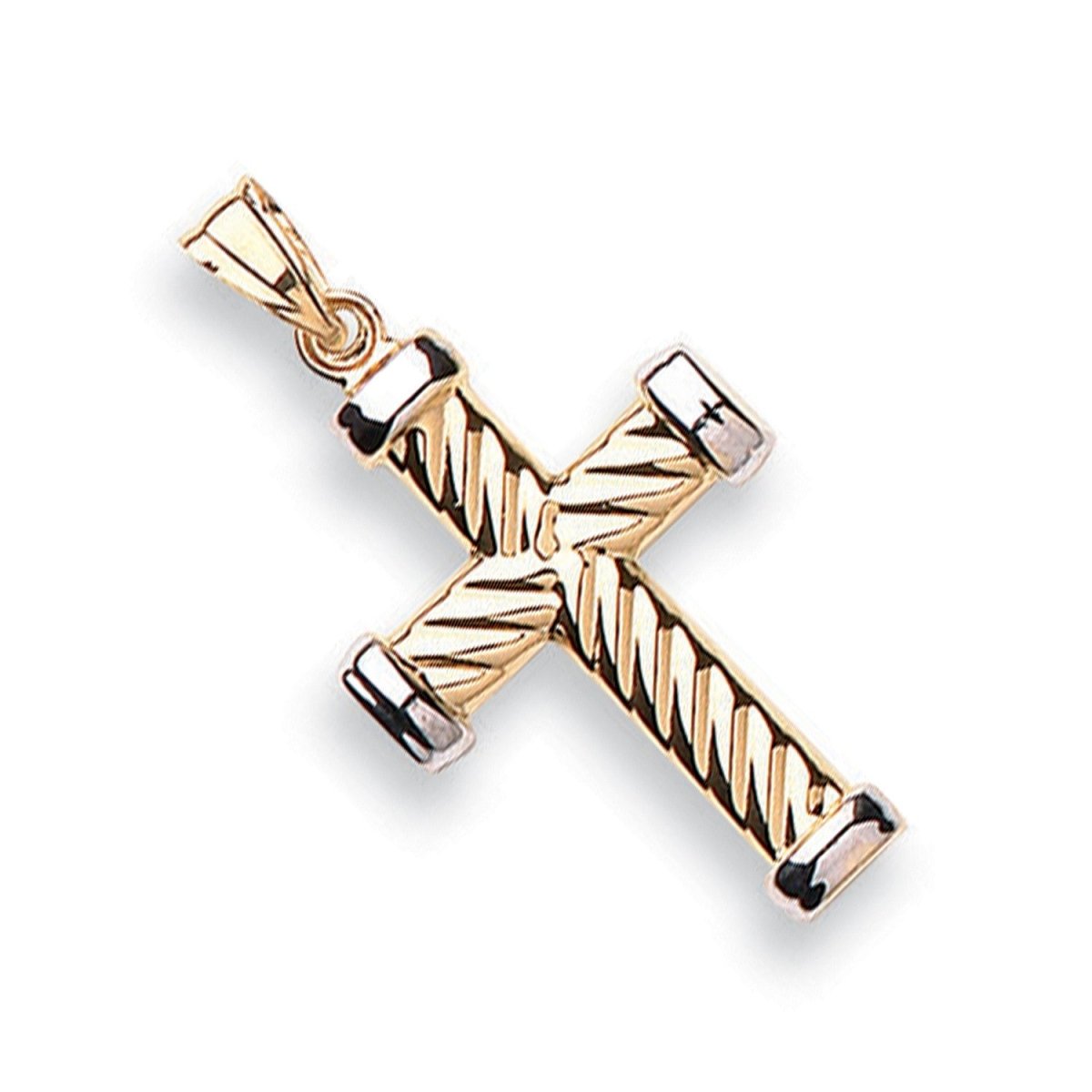 9ct White & Yellow Gold Ribbed Cross Pendant – Classic Elegance - Samuel Perry