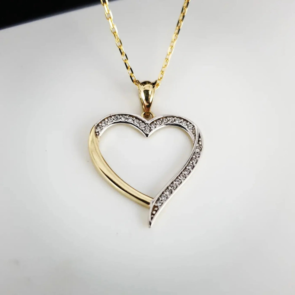 9ct Yellow and White Gold CZ Heart Necklace - Samuel Perry