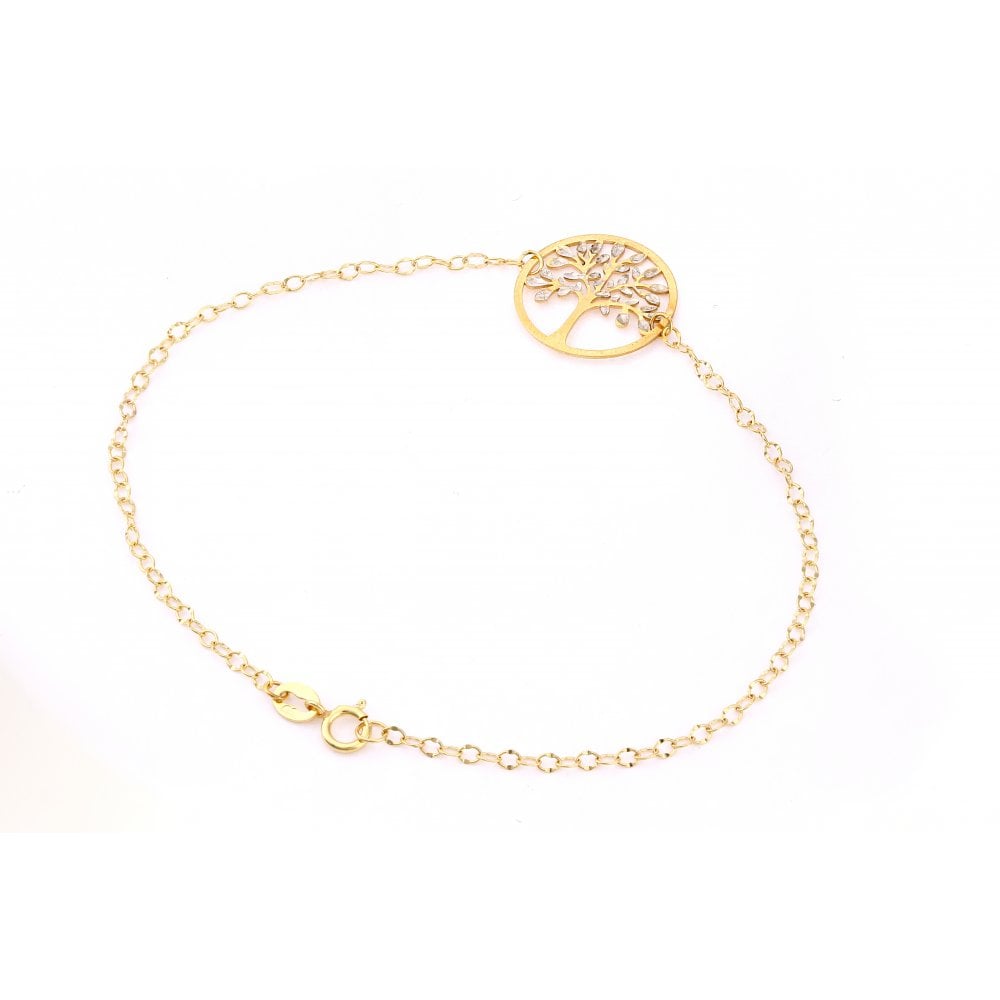 9ct Yellow and White Gold Tree of Life Charm Bracelet - Samuel Perry