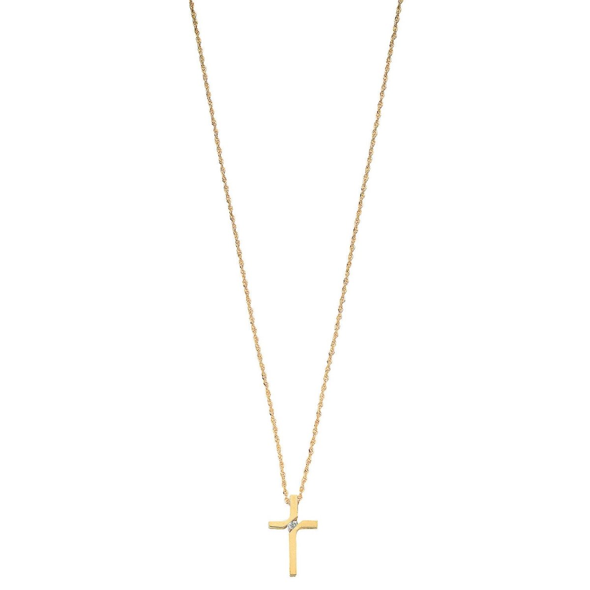 9ct Yellow Gold 0.04ct Diamond Cross Pendant Necklace - Samuel Perry
