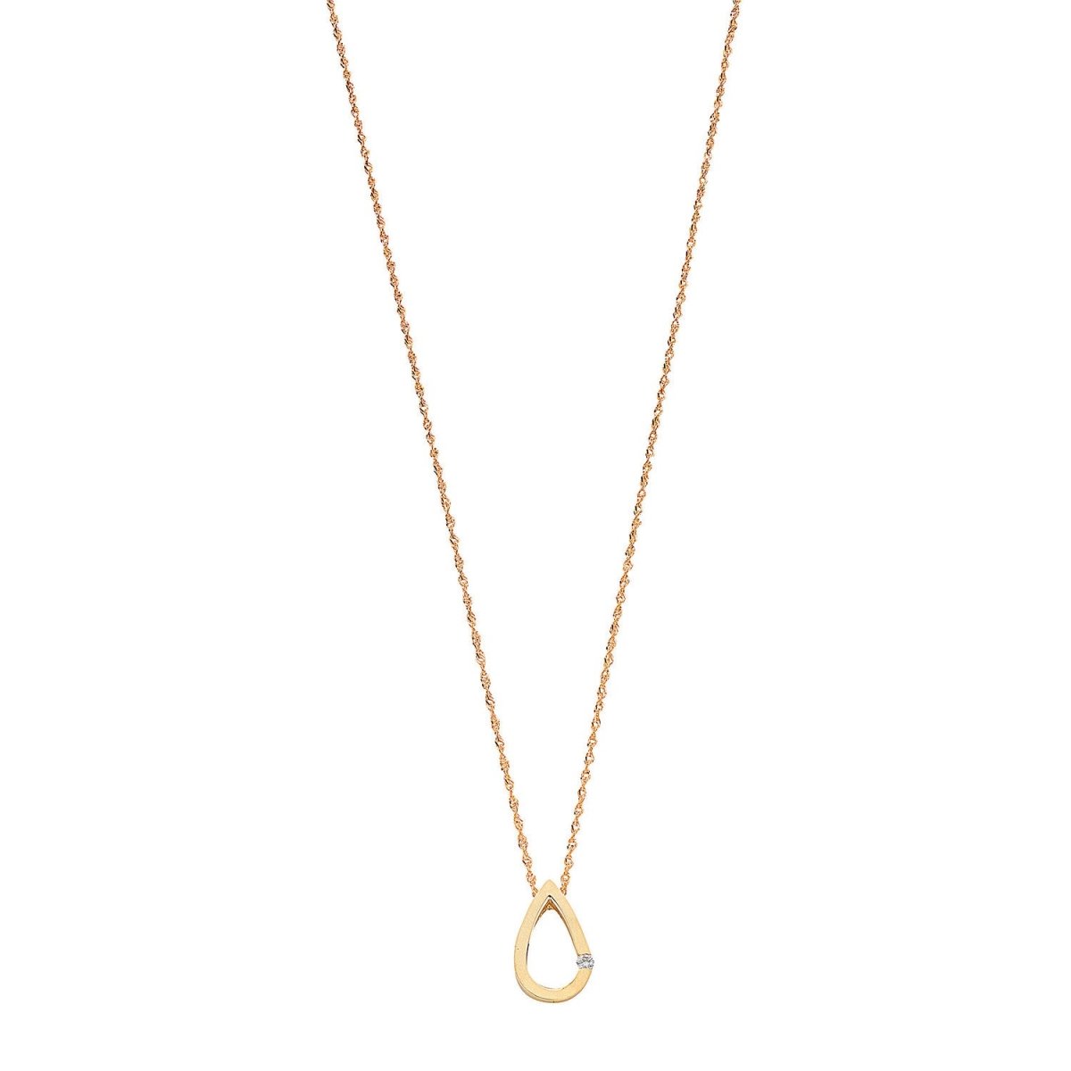 9ct Yellow Gold 0.04ct Diamond Teardrop Pendant Necklace - Samuel Perry