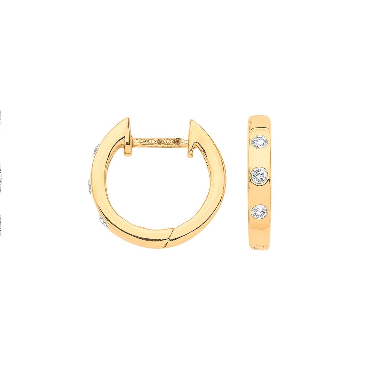 9ct Yellow Gold 0.08ct Diamond Rubover Huggie Earrings - Samuel Perry
