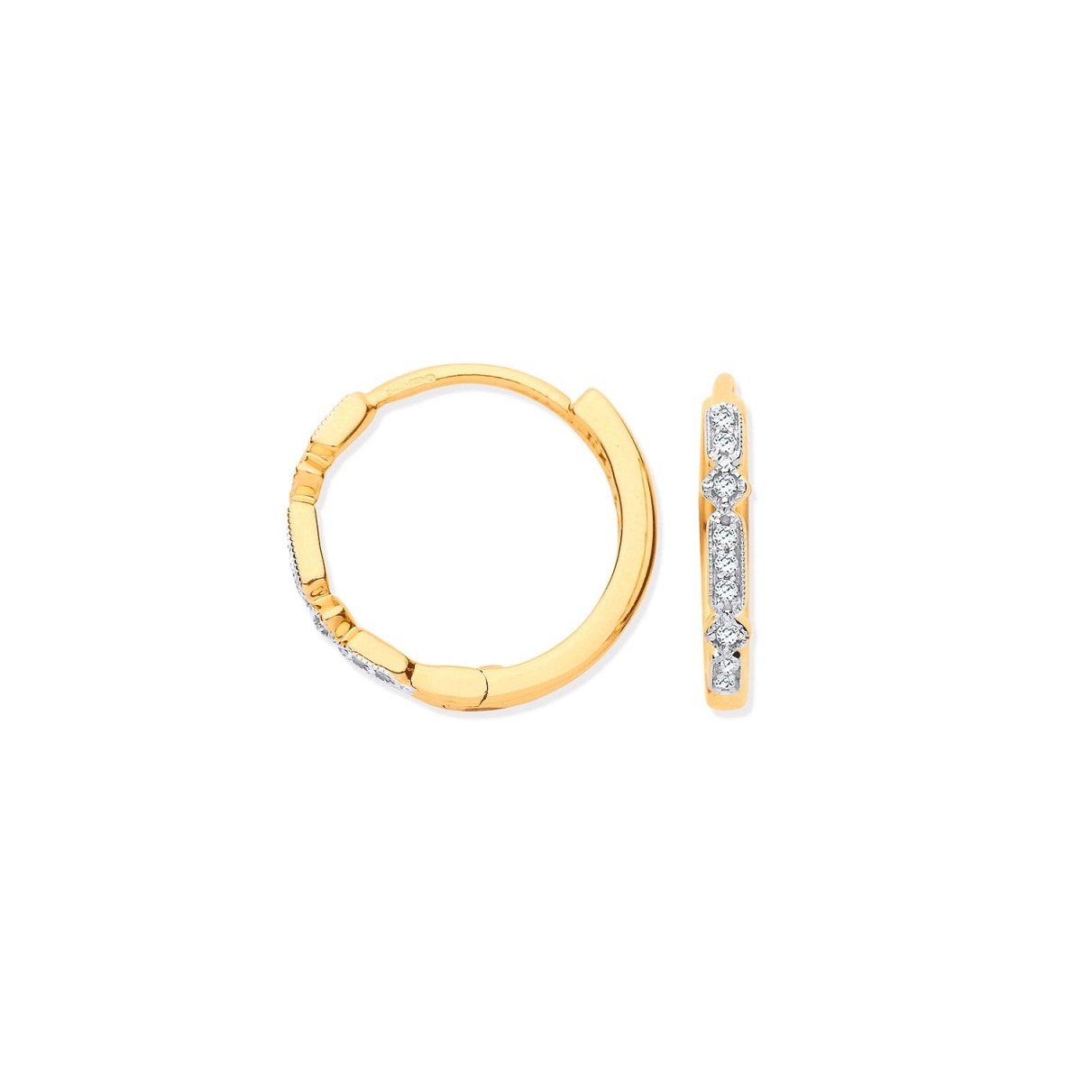 9ct Yellow Gold 0.08ctw Diamond Hoop Earrings - Samuel Perry
