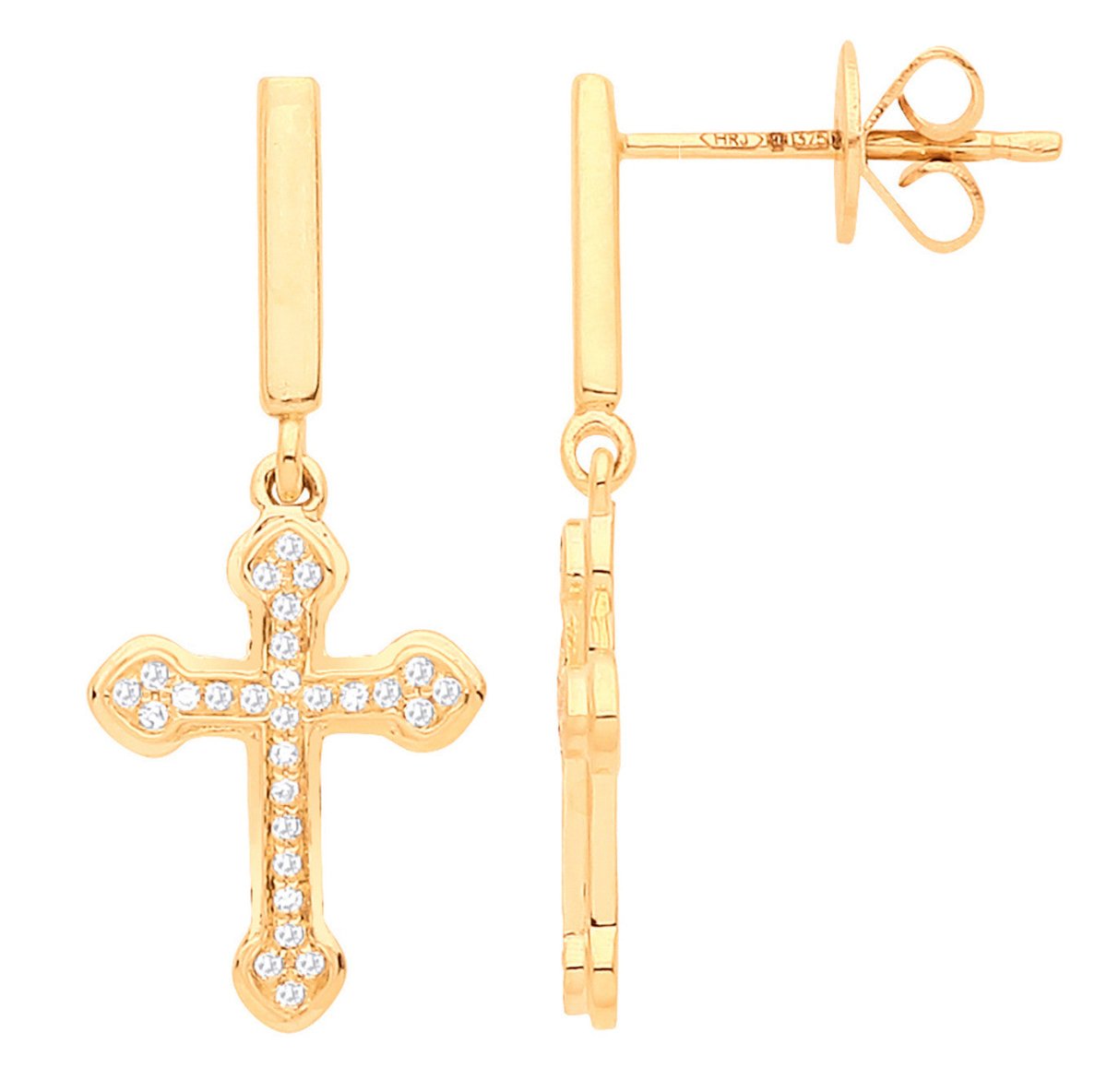 9ct Yellow Gold 0.09ctw Diamond Cross Earrings - Samuel Perry