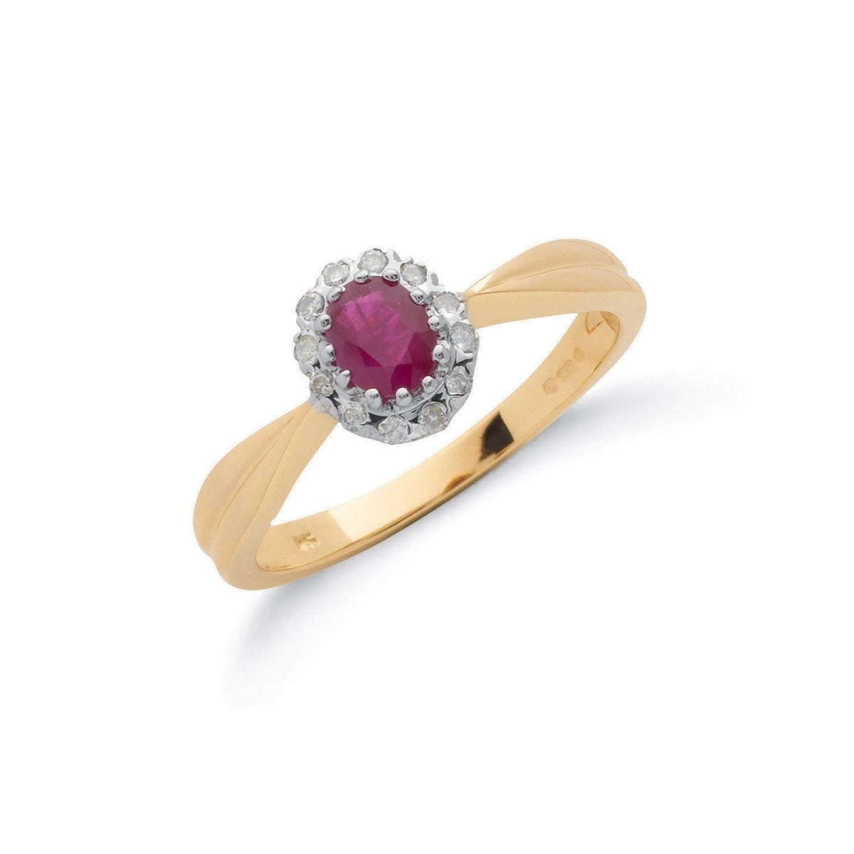 9ct Yellow Gold 0.10ct Diamond & 0.50ct Ruby Cluster Ring - Samuel Perry