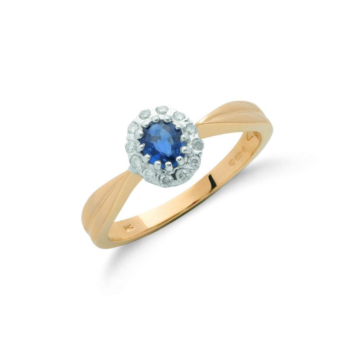 9ct Yellow Gold 0.10ct Diamond & 0.50ct Sapphire Cluster Ring - Samuel Perry