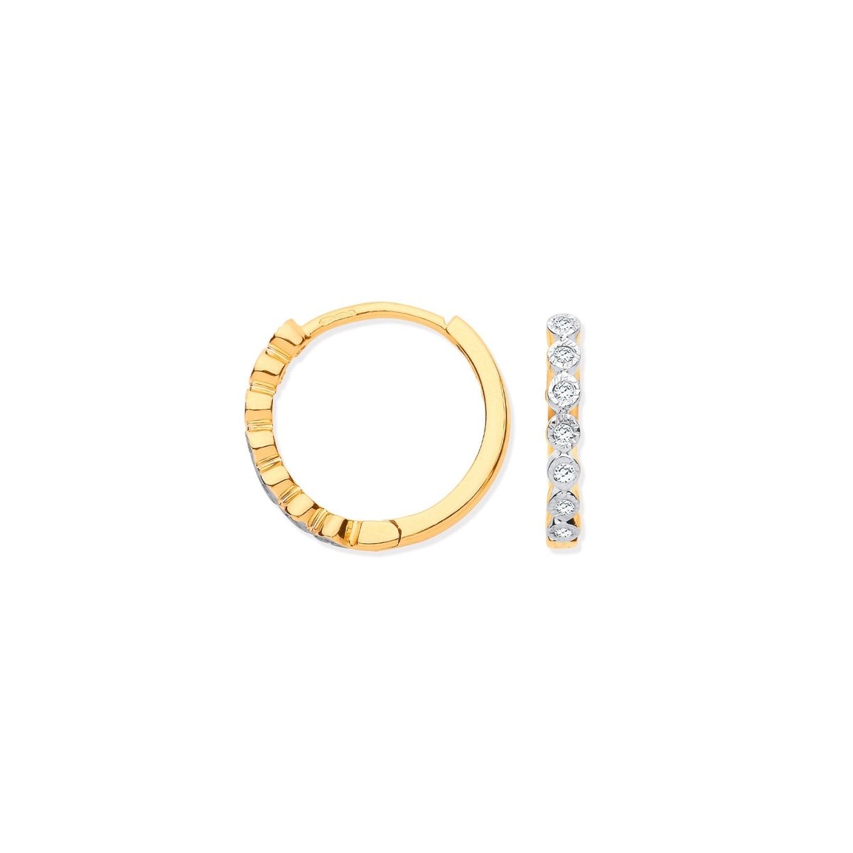 9ct Yellow Gold 0.10ctw Diamond Hoop Earrings - Samuel Perry