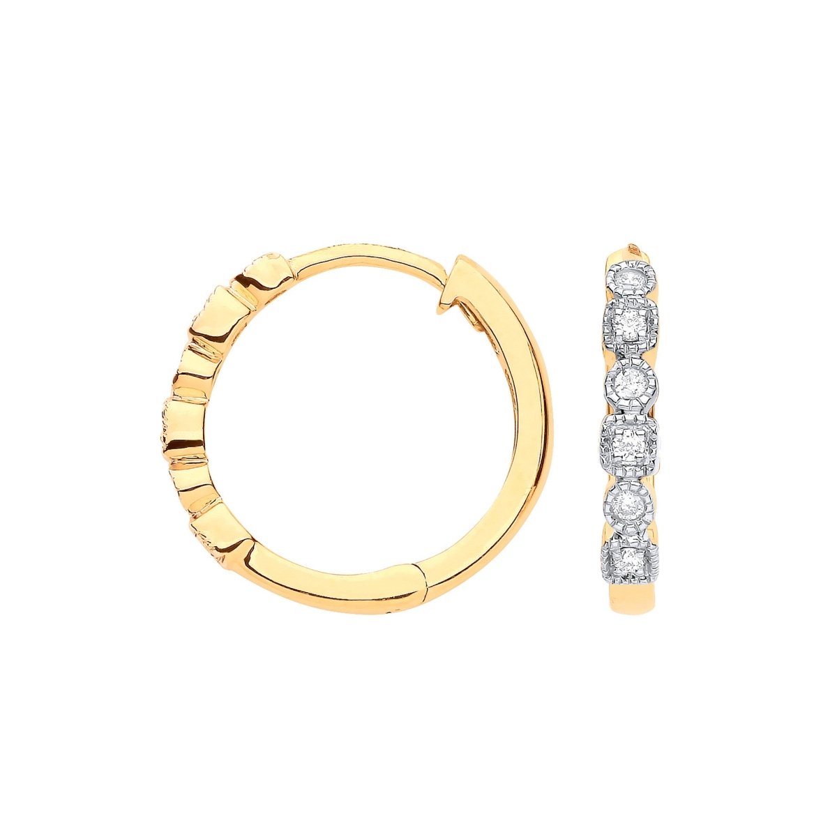 9ct Yellow Gold 0.10ctw Diamond Hoop Earrings - Samuel Perry