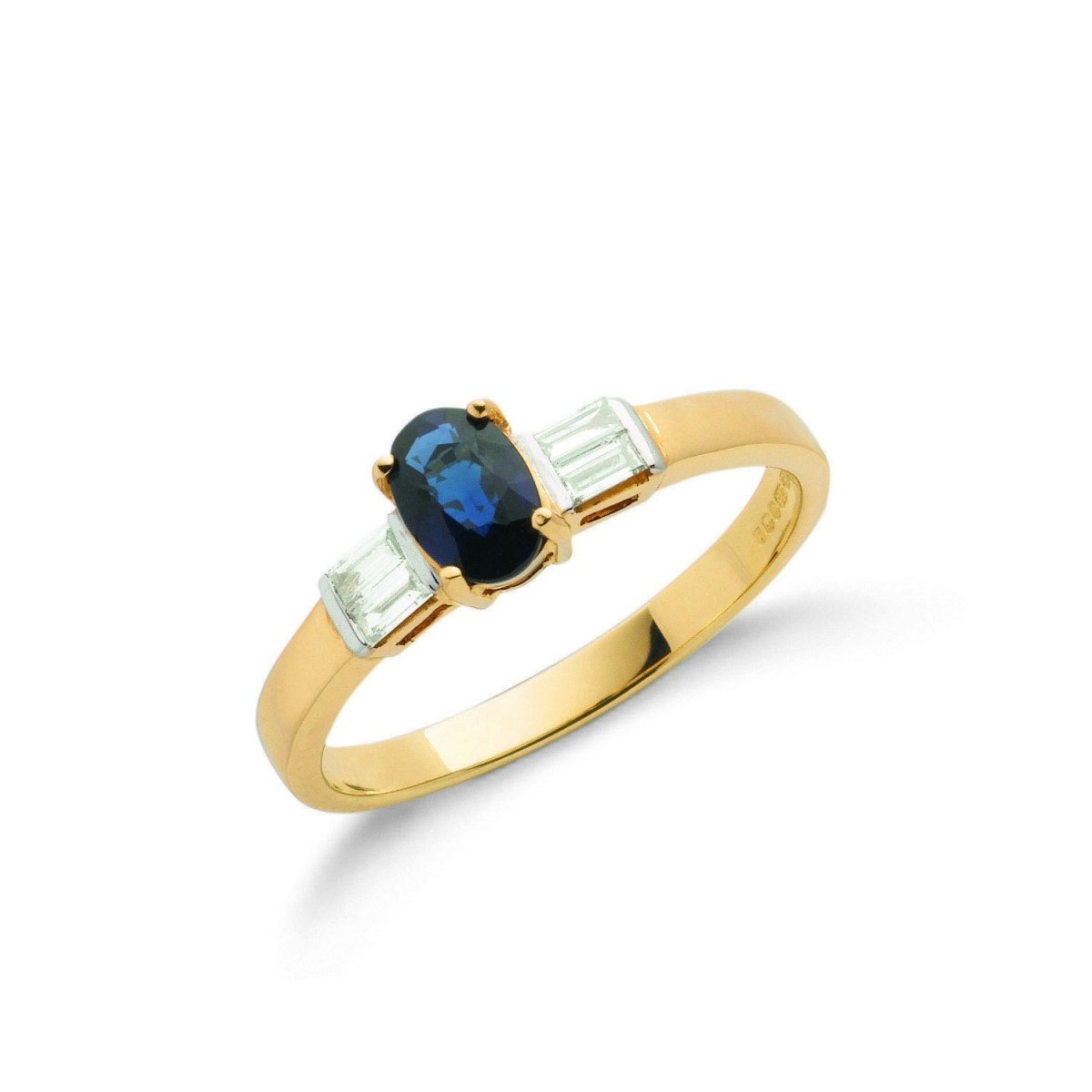 9ct Yellow Gold 0.11ct Diamond & 0.60ct Blue Sapphire Ring - Samuel Perry
