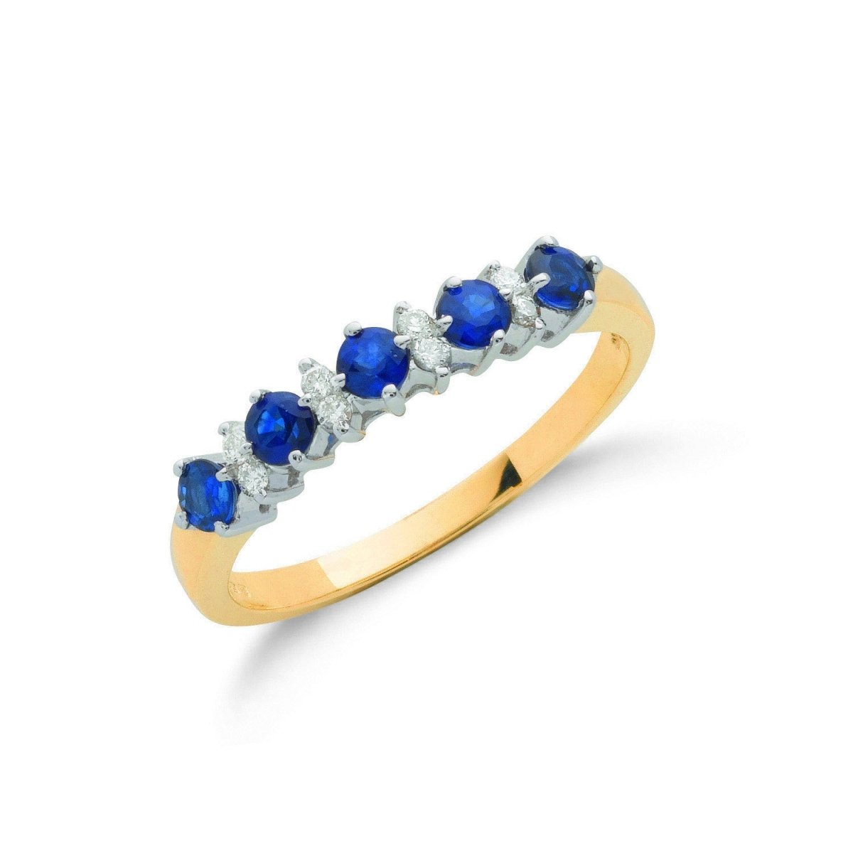 9ct Yellow Gold 0.12ct Diamond & 0.65ct Blue Sapphire Eternity Ring - Samuel Perry