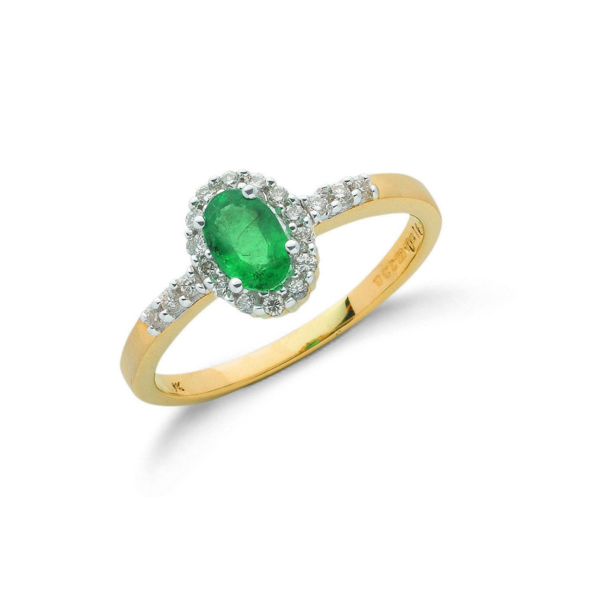 9ct Yellow Gold 0.16ct Diamond & 0.45ct Emerald Cluster Ring - Samuel Perry