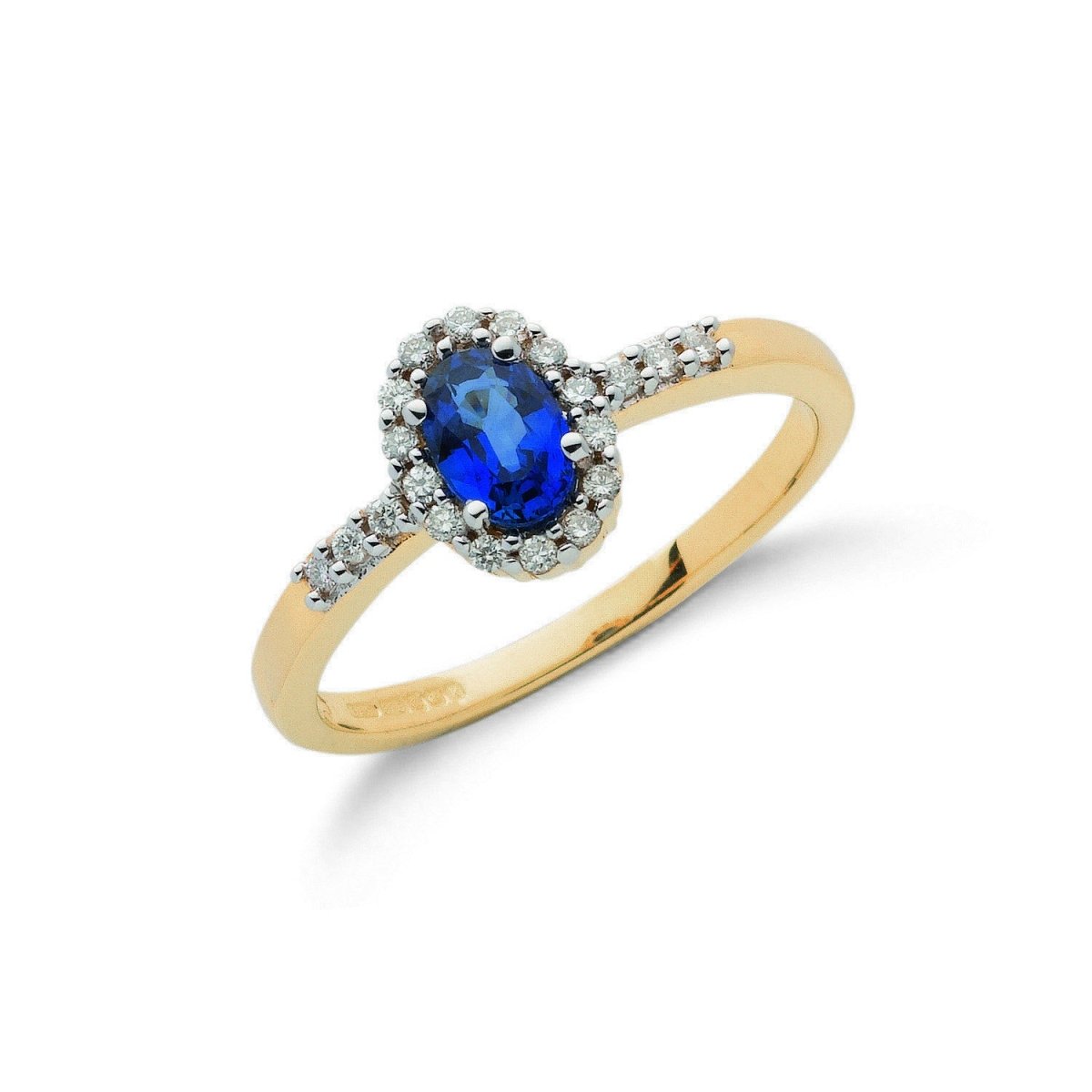 9ct Yellow Gold 0.16ct Diamond & 0.50ct Sapphire Cluster Ring - Samuel Perry