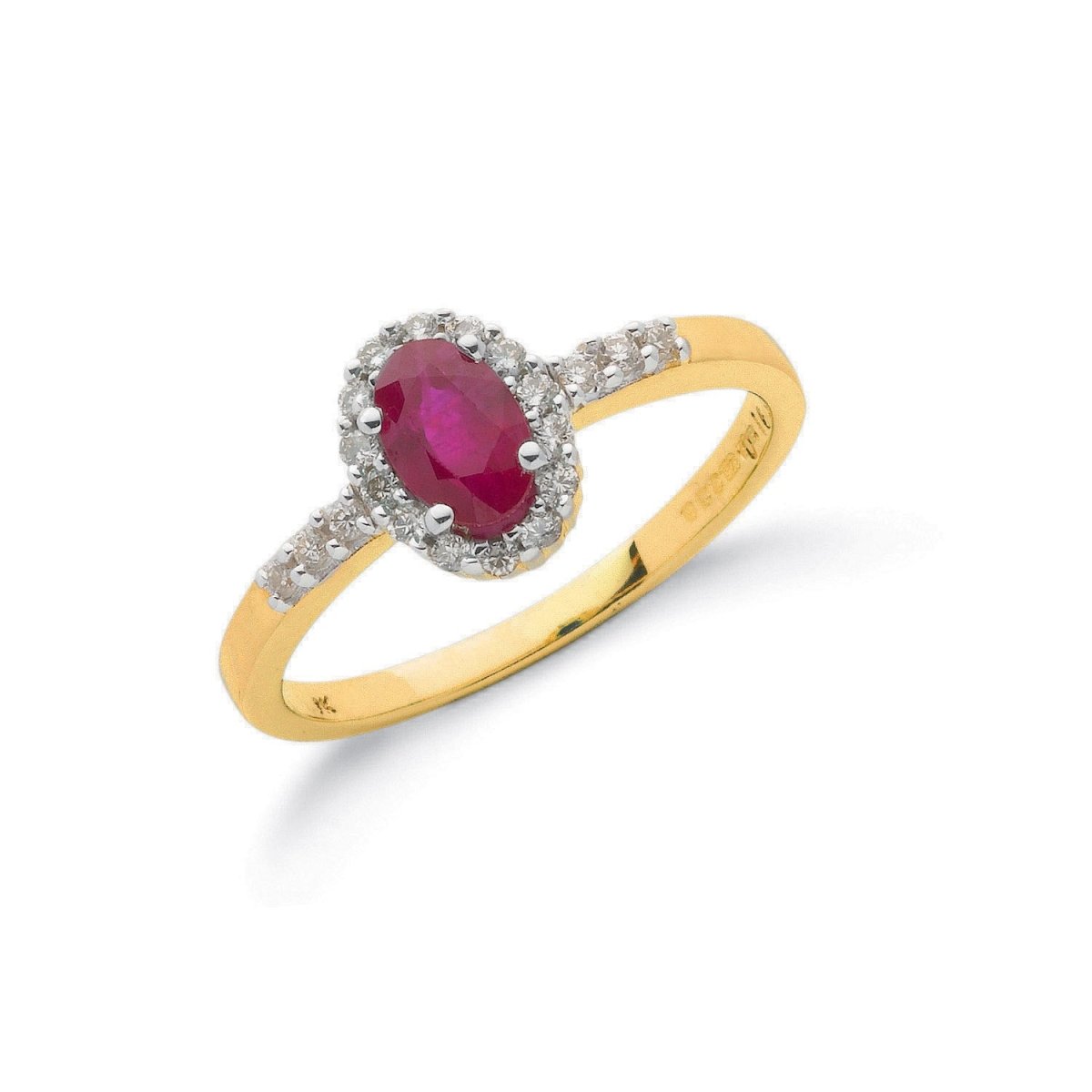 9ct Yellow Gold 0.16ct Diamond & 0.55ct Ruby Cluster Ring - Samuel Perry