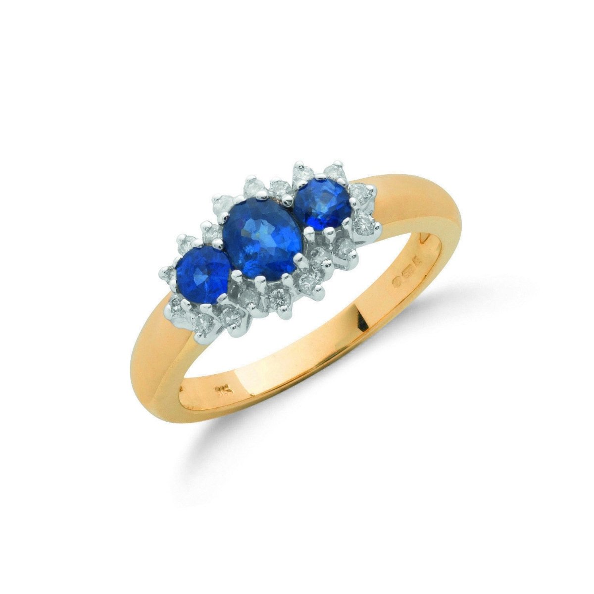 9ct Yellow Gold 0.18ct Diamond & 0.90ct Sapphire Cluster Ring - Samuel Perry