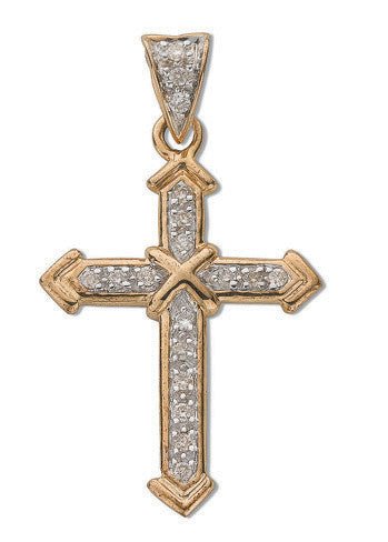 9ct Yellow Gold 0.18ct Diamond Cross Pendant - Samuel Perry