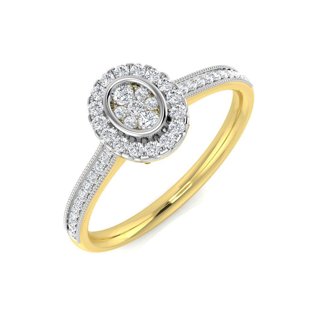 9ct Yellow Gold 0.19ct Lab Grown Diamond Oval Cluster with Shoulders Engagement Ring - Samuel Perry