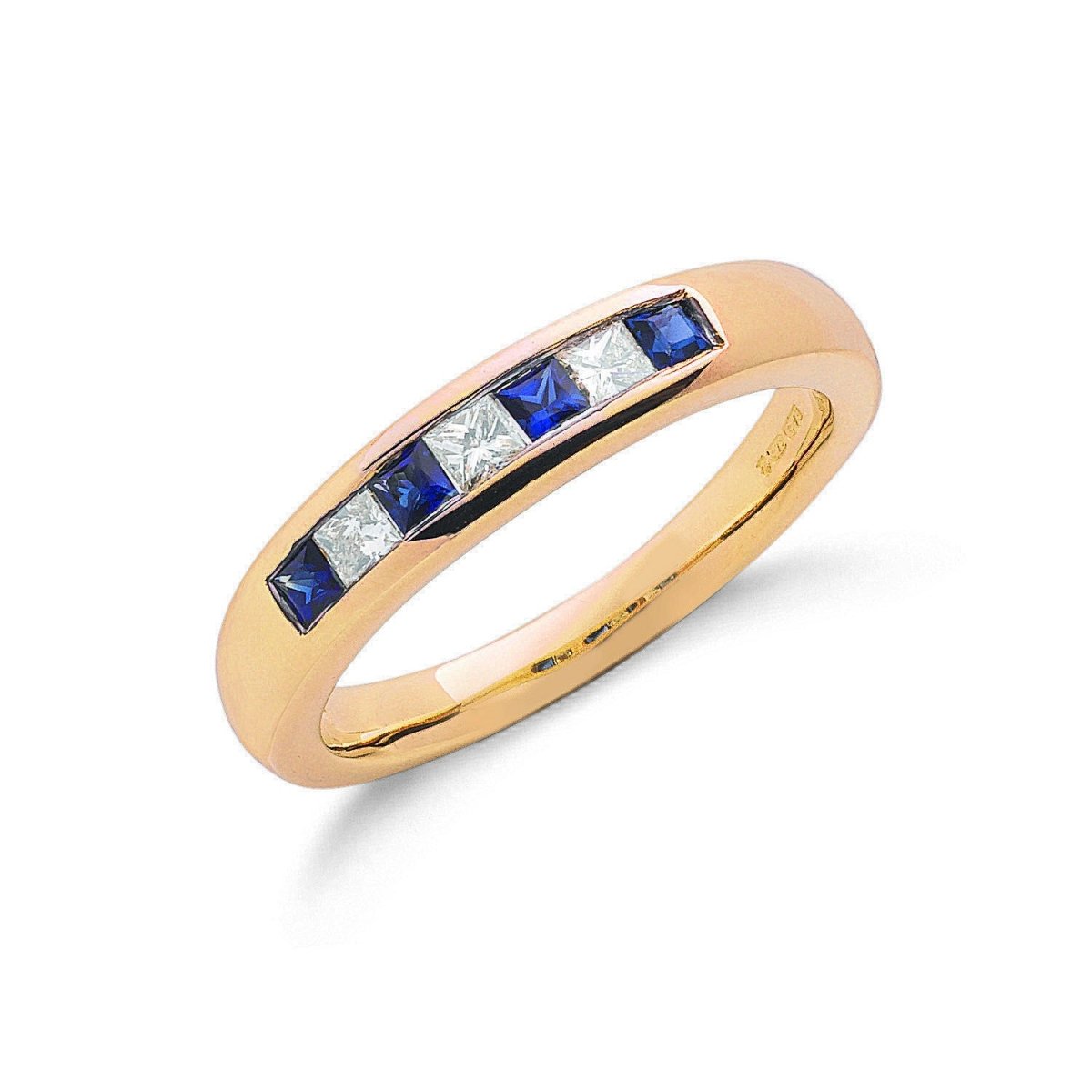 9ct Yellow Gold 0.20ct Diamond & 0.35ct Blue Sapphire Eternity Ring - Samuel Perry