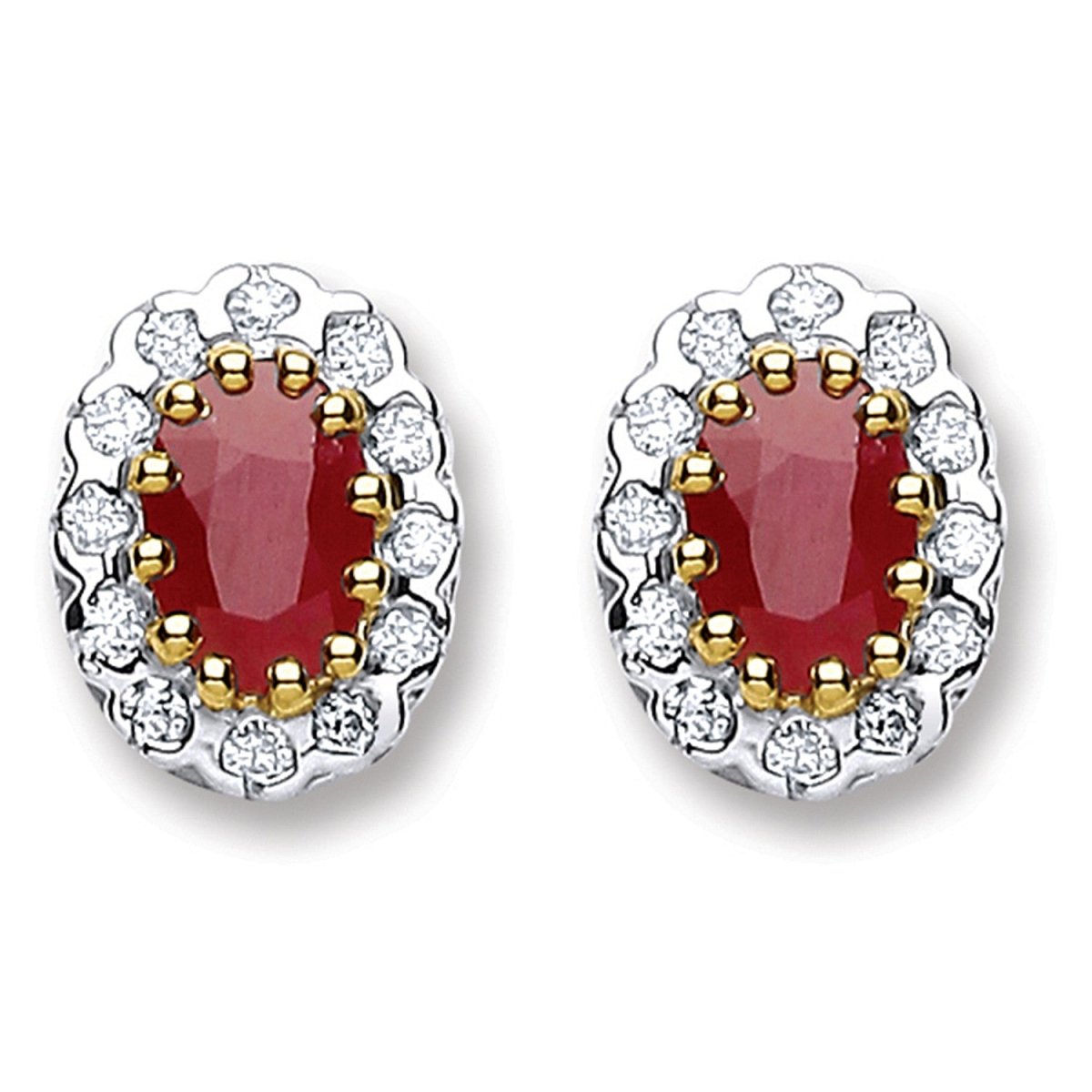 9ct Yellow Gold 0.20ct Diamond & 1.20ct Ruby Stud Earrings - Samuel Perry