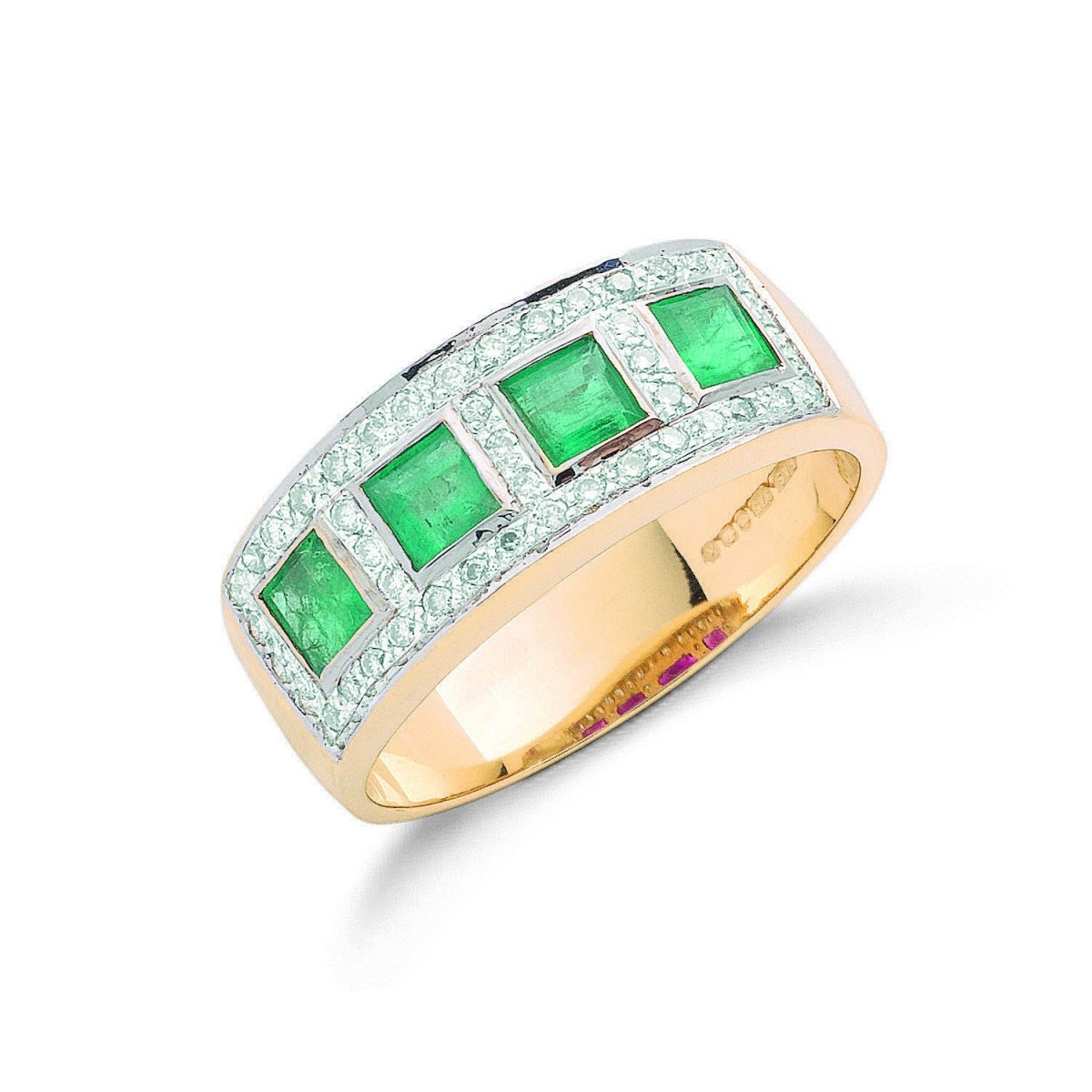 9ct Yellow Gold 0.22ct Diamond & 0.80ct Emerald Eternity Ring - Samuel Perry