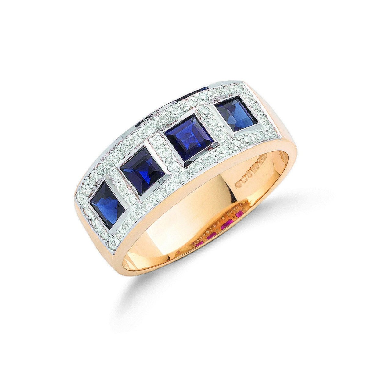 9ct Yellow Gold 0.22ct Diamond & 1.16ct Blue Sapphire Eternity Ring - Samuel Perry