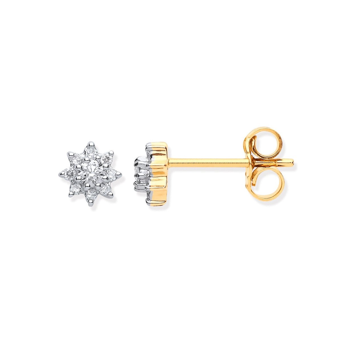 9ct Yellow Gold 0.25ct Diamond Cluster Stud Earrings - Samuel Perry