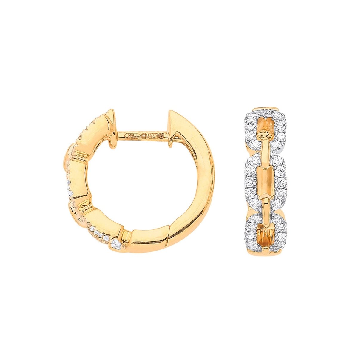 9ct Yellow Gold 0.25ct Diamond Curb Huggie Earrings - Samuel Perry