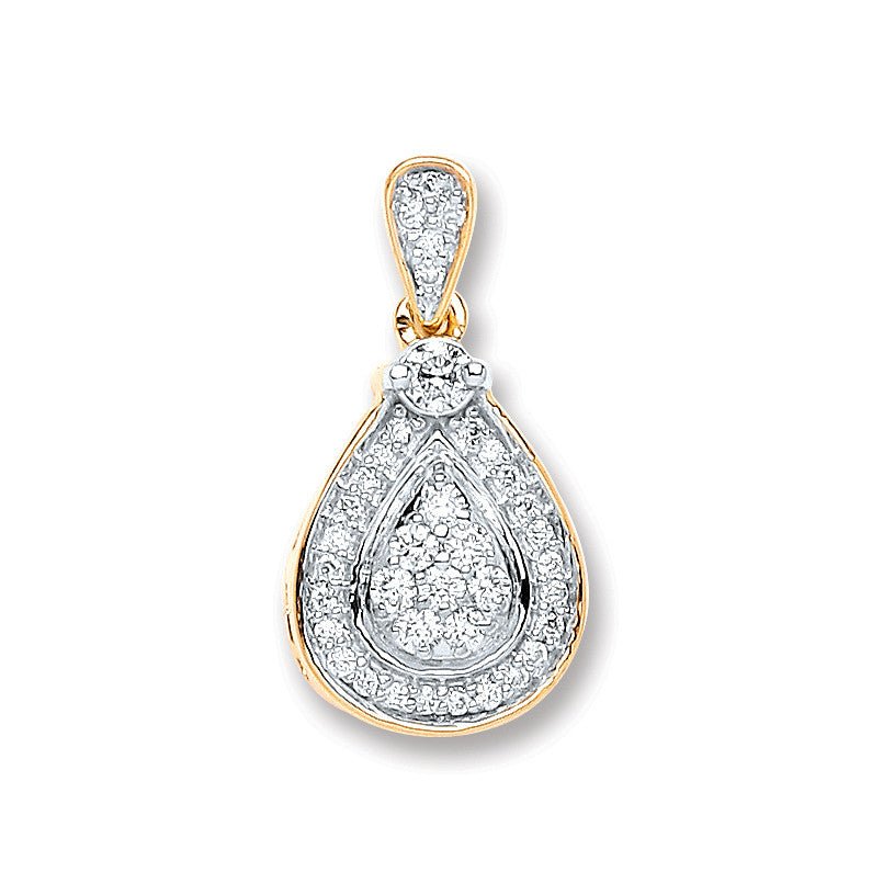 9ct Yellow Gold 0.25ct Diamond Drop Pendant - Samuel Perry