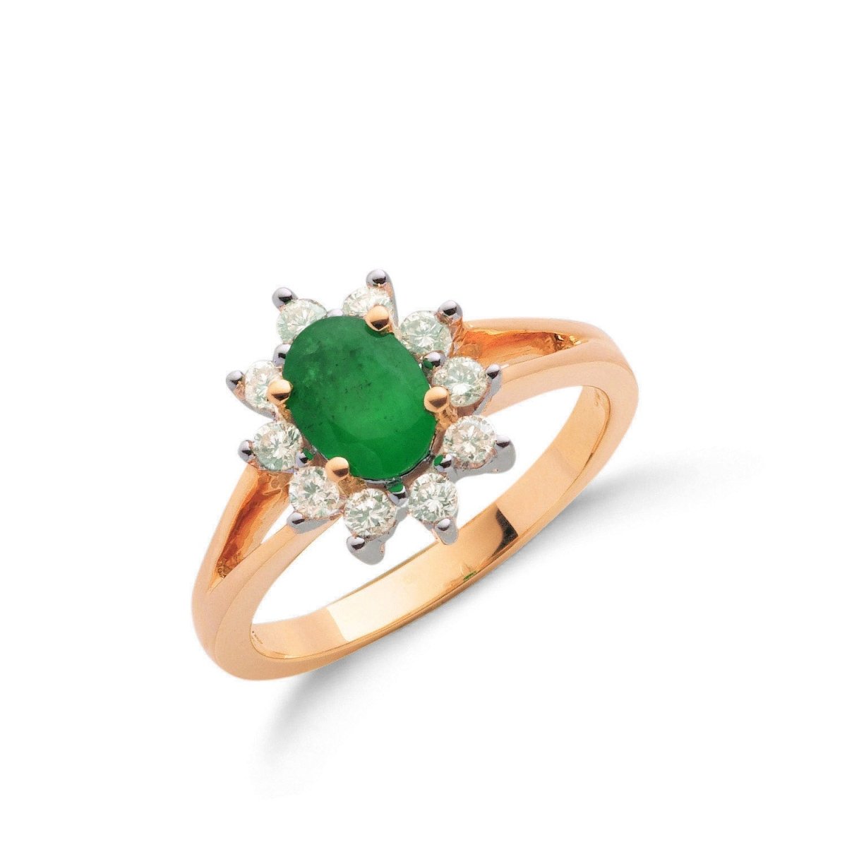 9ct Yellow Gold 0.36ct Diamond & 0.79ct Emerald Ring - Samuel Perry