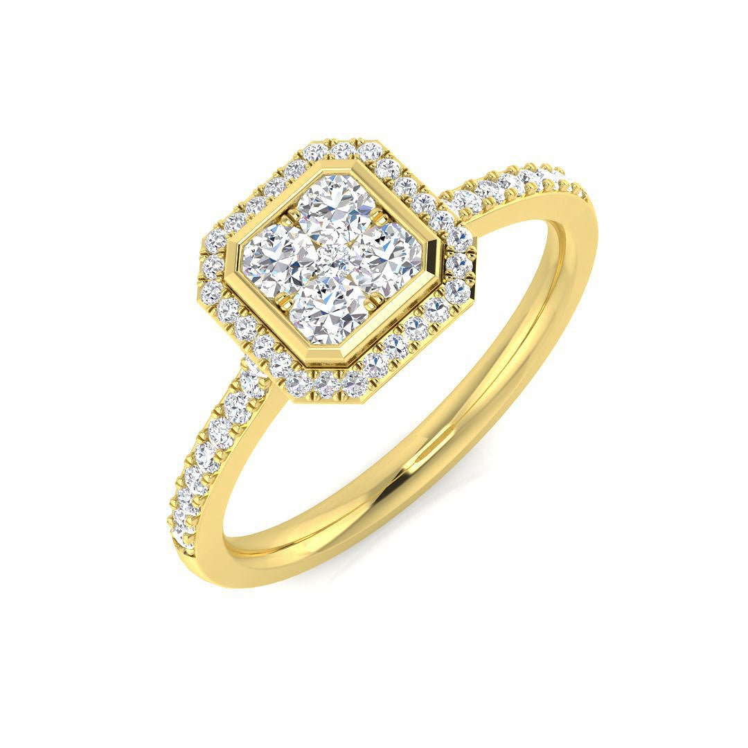9ct Yellow Gold 0.40ct Lab Grown Diamond Octagonal Cluster Engagement Ring - Samuel Perry