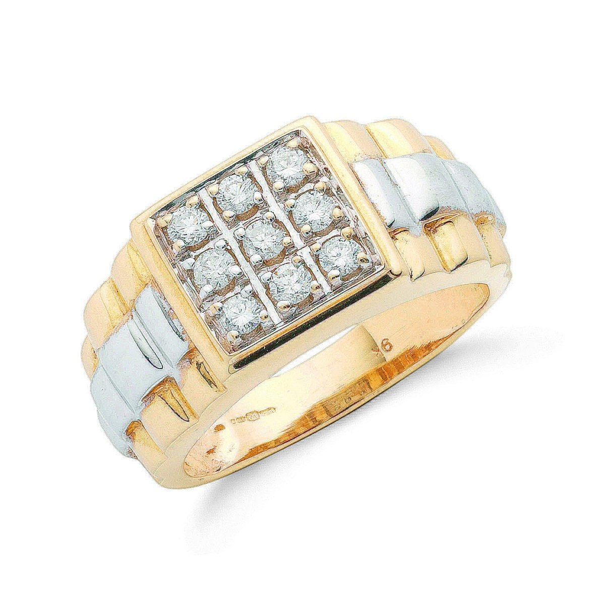 9ct Yellow Gold 0.50ct 9 - Stone Fancy Link Gents Diamond Ring - Samuel Perry