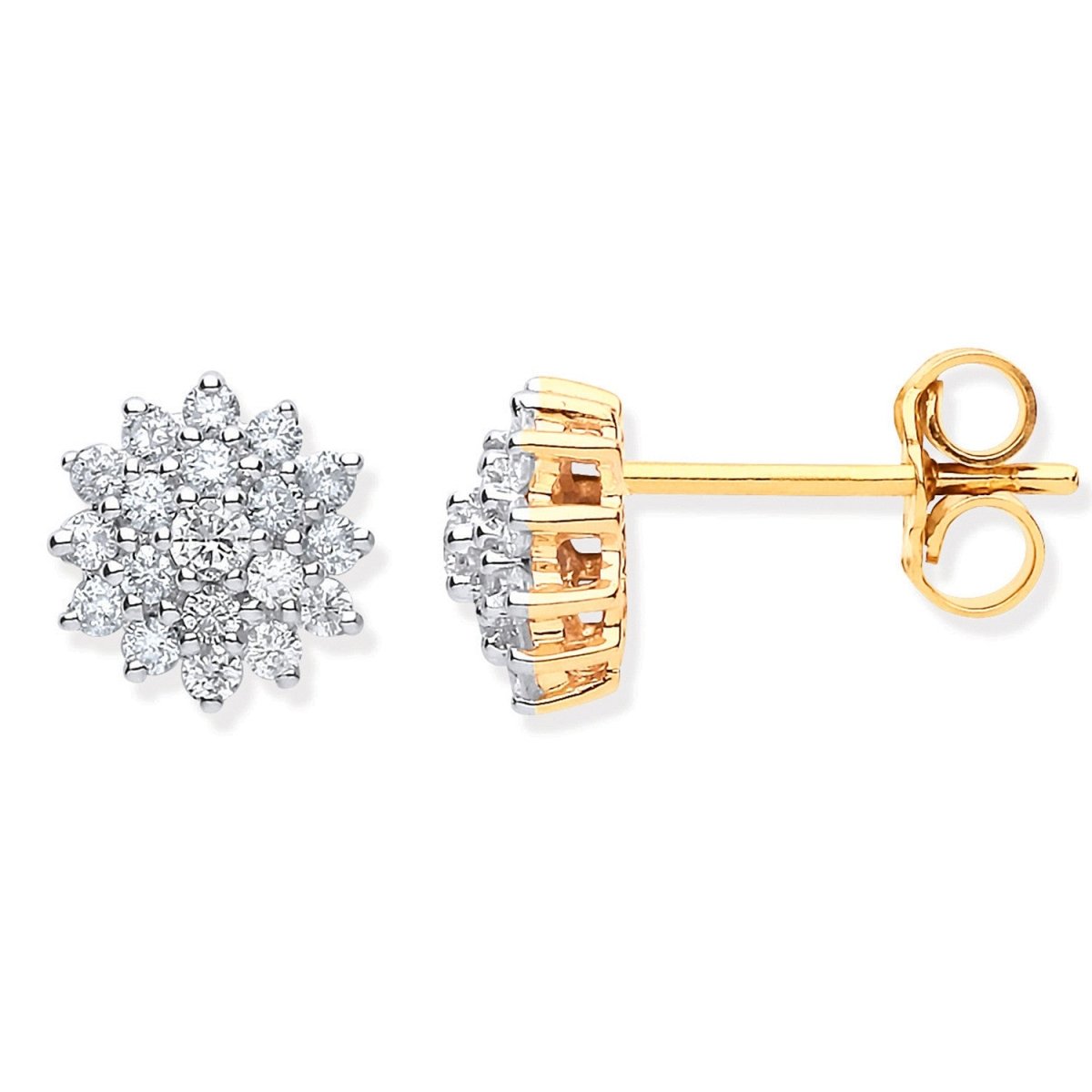 9ct Yellow Gold 0.50ct Diamond Cluster Stud Earrings - Samuel Perry