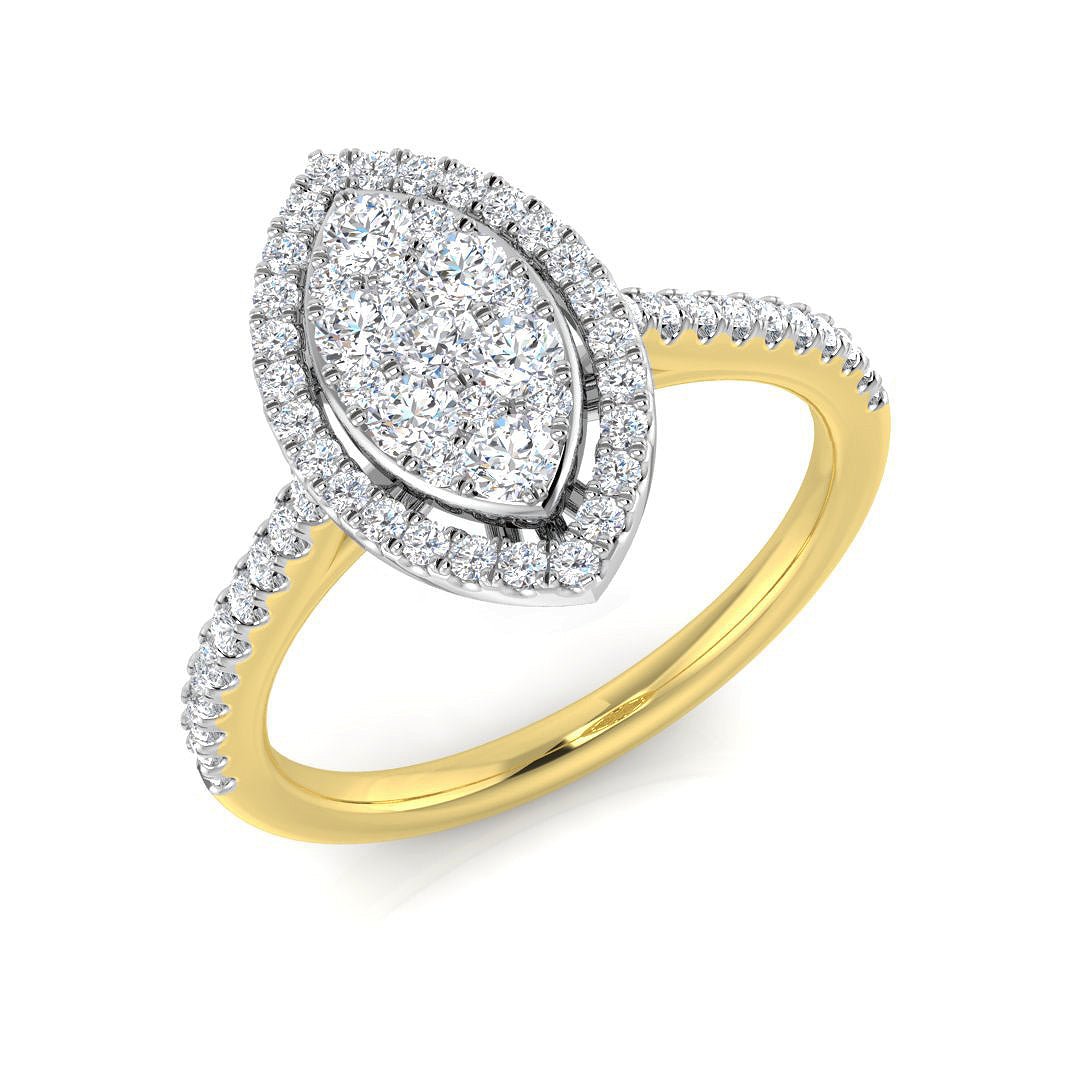 9ct Yellow Gold 0.51ct Lab Grown Diamond Marquise Cluster Engagement Ring - Samuel Perry