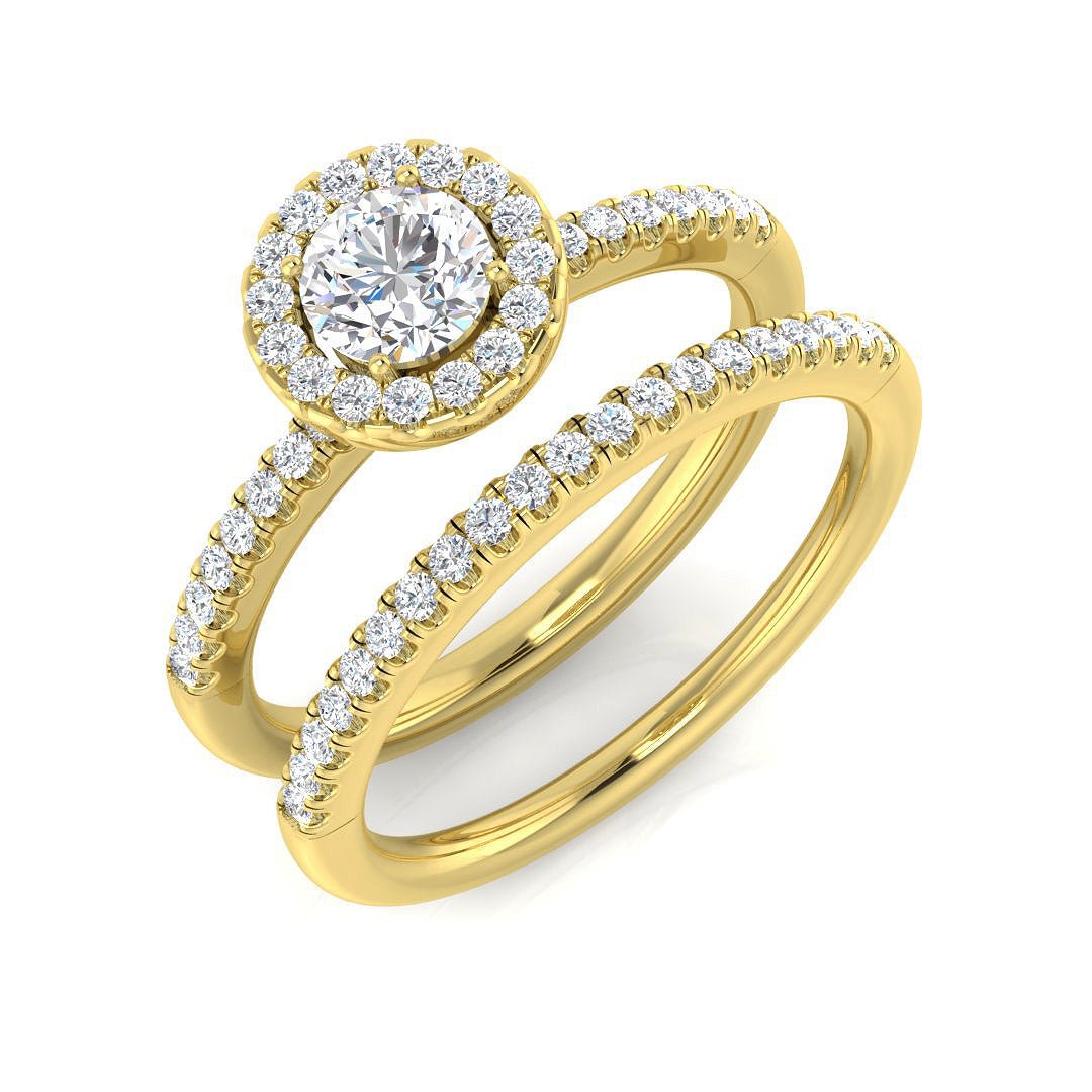 9ct Yellow Gold 0.58ct Lab Grown Diamond Halo Bridal Set - Samuel Perry