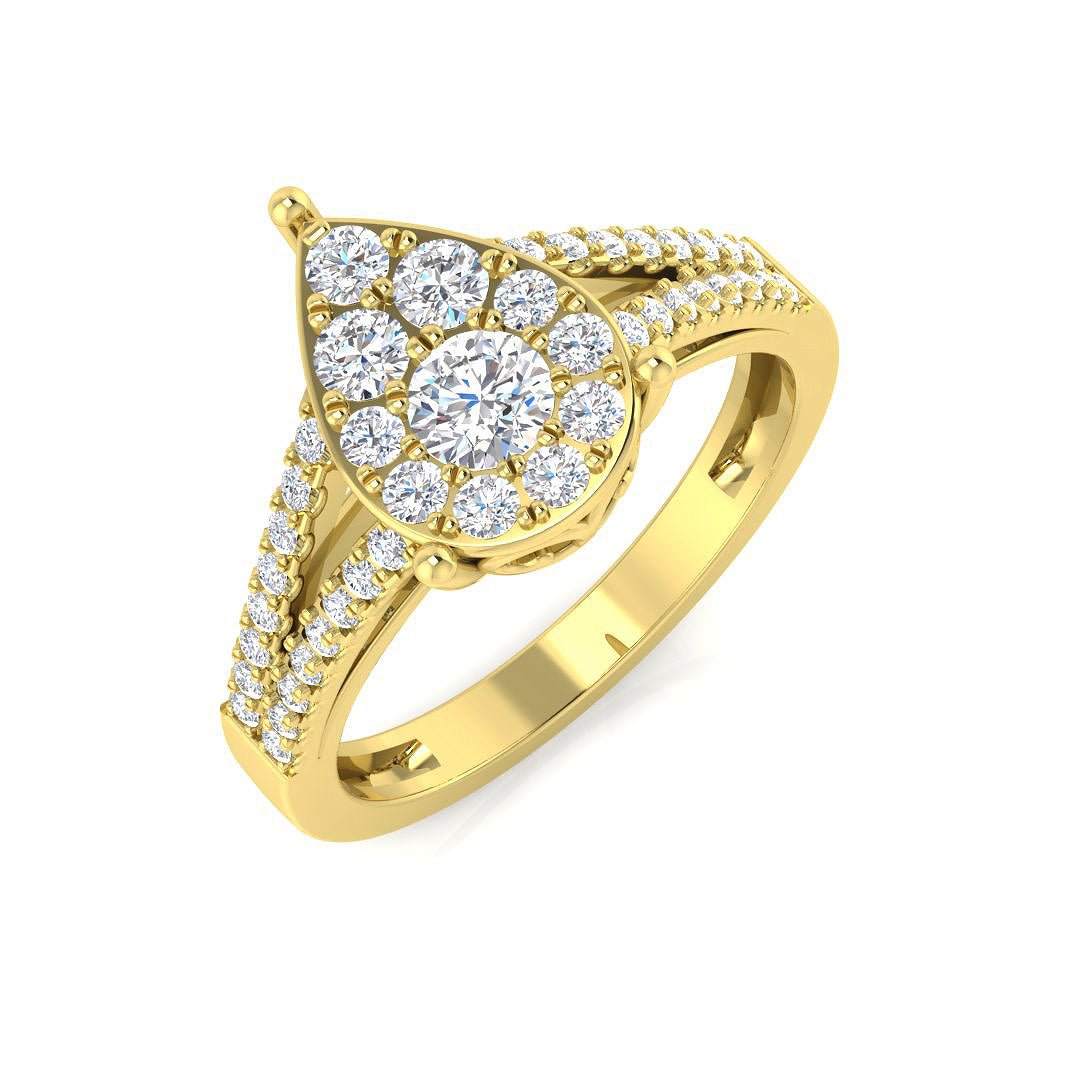 9ct Yellow Gold 0.60ct Lab Grown Diamond Pear Cluster Engagement Ring - Samuel Perry
