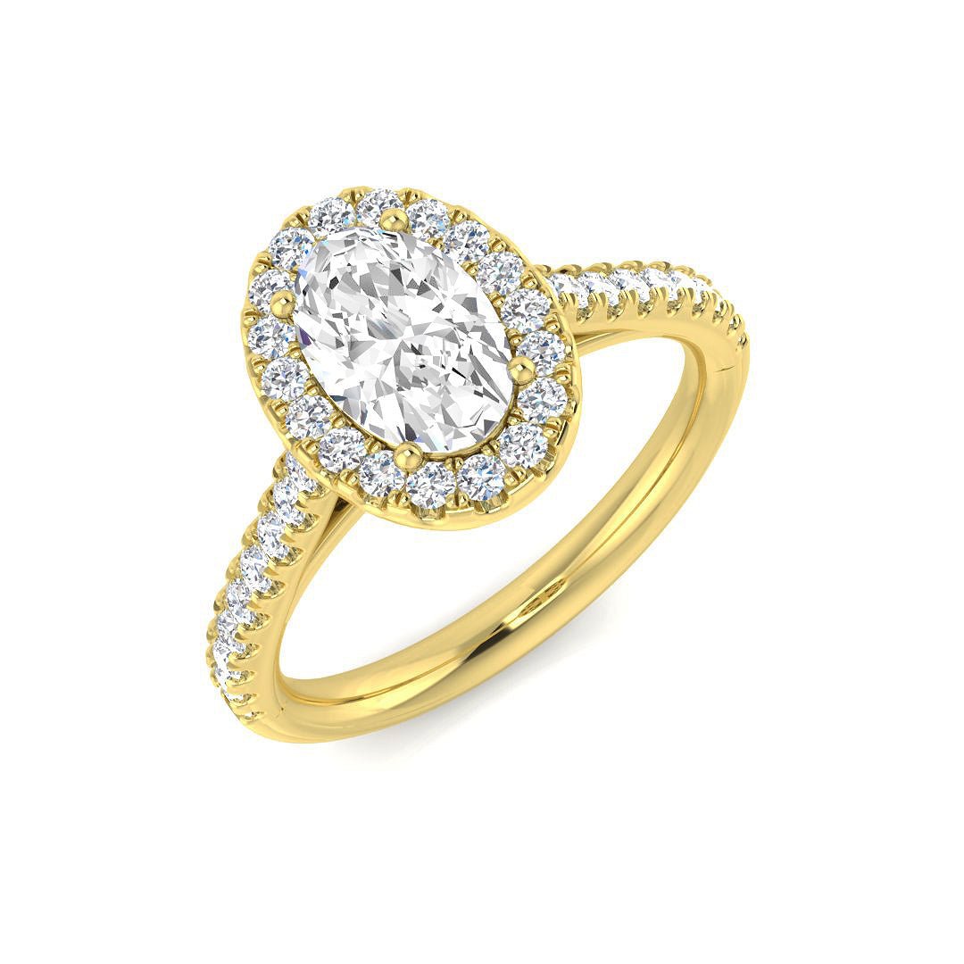 9ct Yellow Gold 0.88ct Oval Halo Lab Grown Diamond Engagement Ring - Samuel Perry