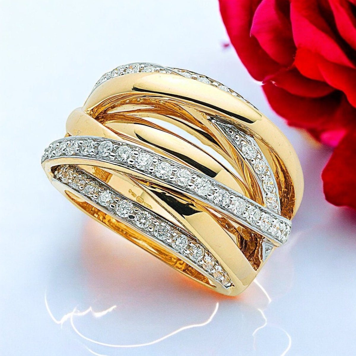 9ct Yellow Gold 1.00ct Diamond Crossover Ring - Samuel Perry