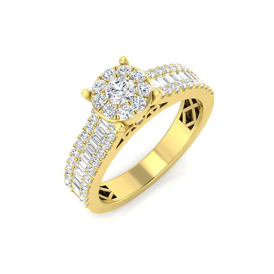 9ct Yellow Gold 1.00ct Lab Grown Diamond Baguette Cluster Engagement Ring - Samuel Perry