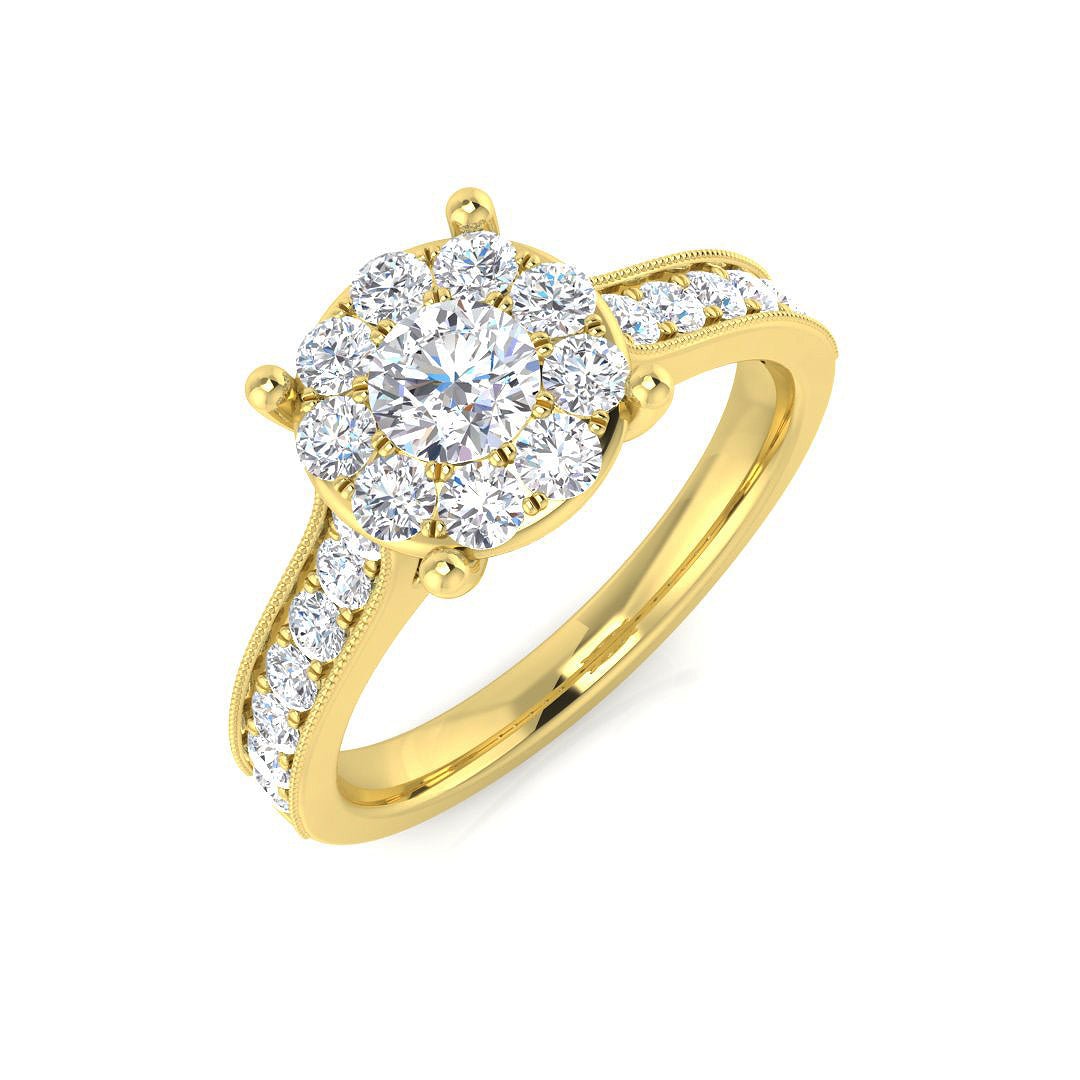 9ct Yellow Gold 1.00ct Lab Grown Diamond Cluster and Shoulders Engagement Ring - Samuel Perry